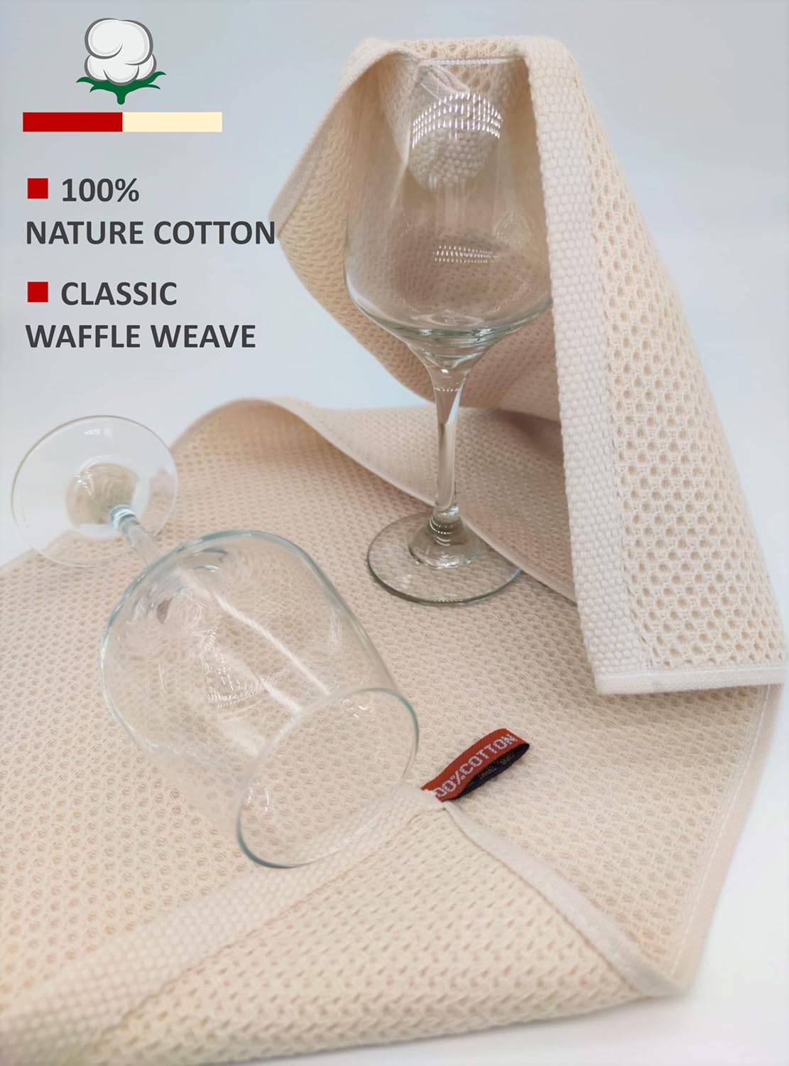 Kitchen Towels 100% Cotton Waffle Weave Dish Towel for Cleaning Drying Dishes Extra Absorbent and Soft, Dish Cloth,13 x 28 in(Beige-4 Pack)