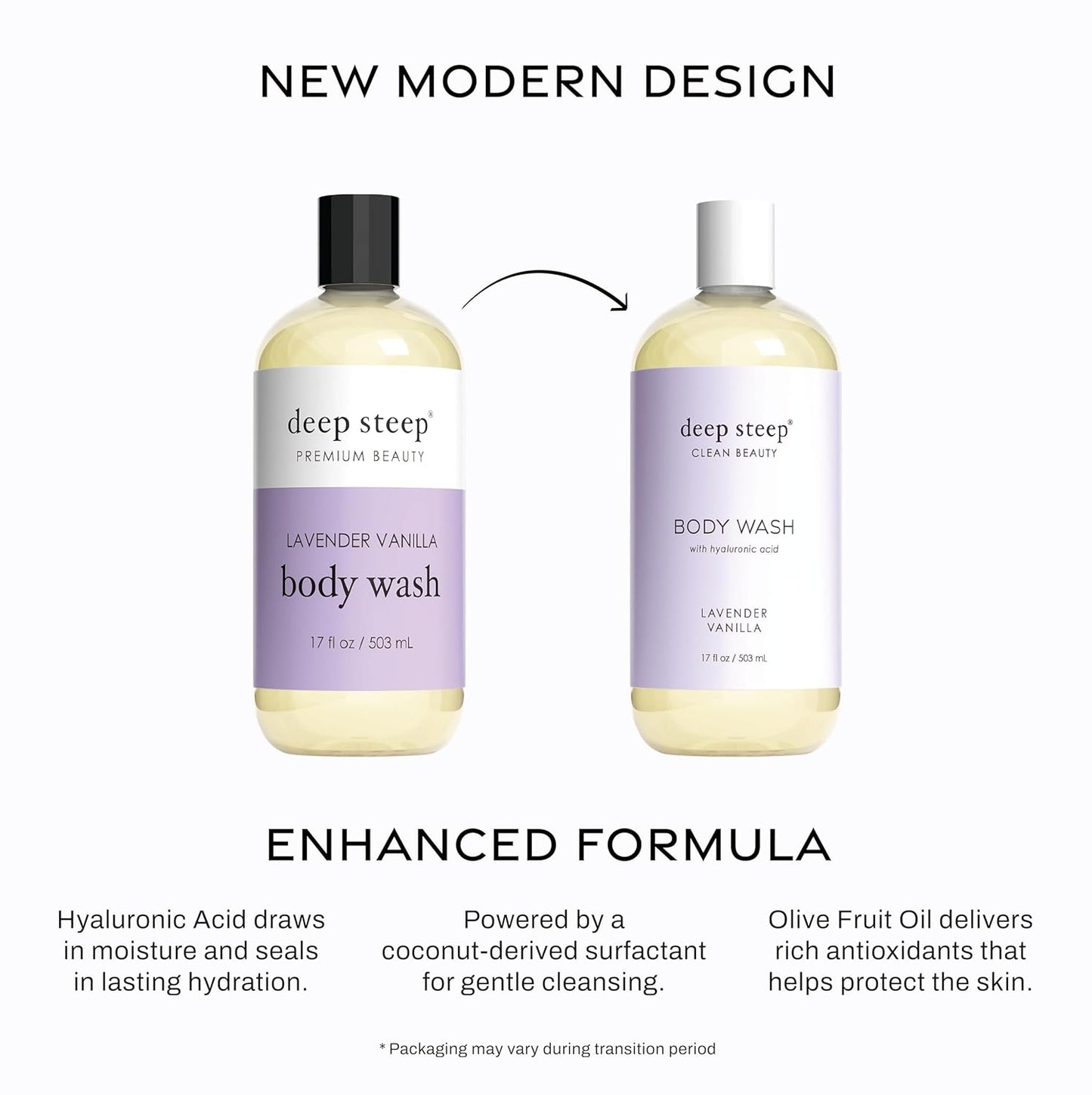 Deep Steep Body Wash, Lavender Vanilla, 17 oz – Hydrating Shower Gel with Hyaluronic Acid, Shea Butter, Aloe Vera & Argan Oil – Vegan, Clean Beauty, Clean & Refreshed Skin