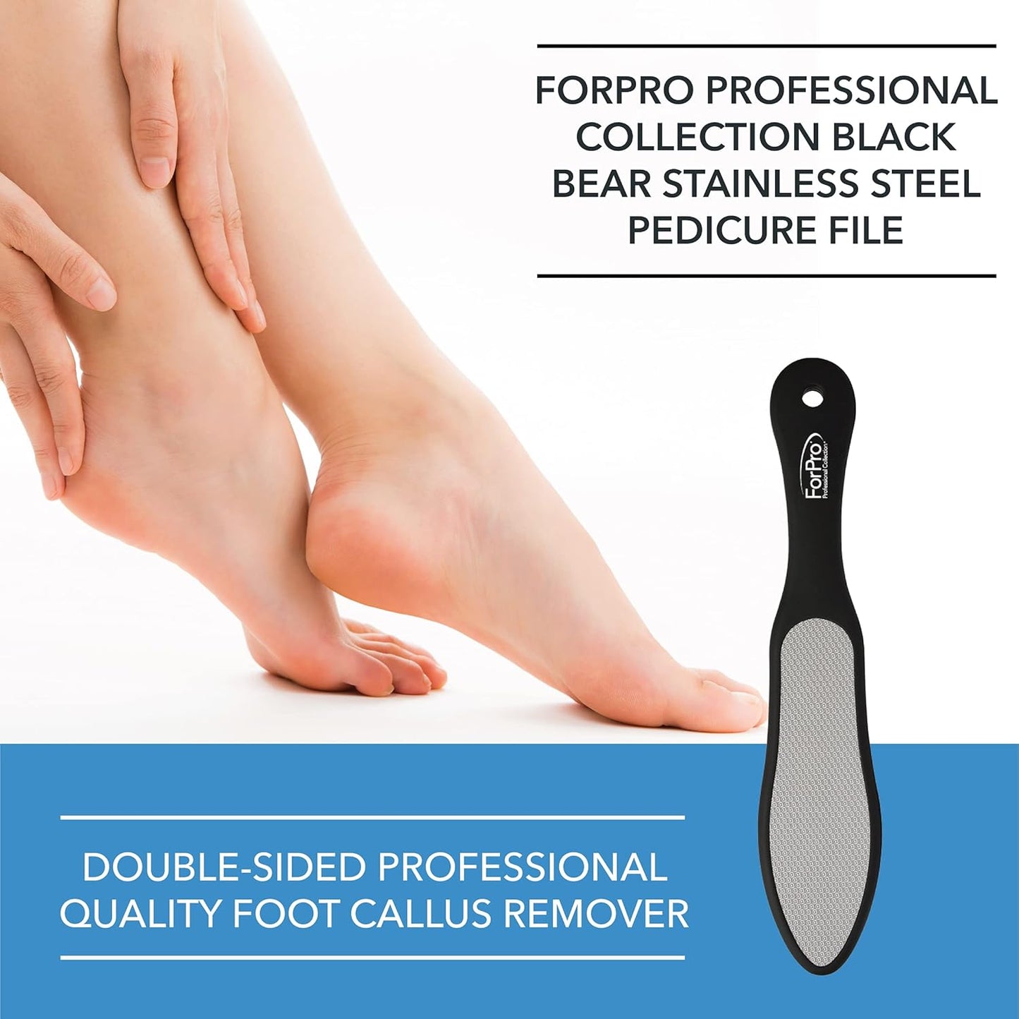 ForPro Black Bear Stainless Steel Pedicure File, Callus Remover Foot File, Double-Sided Professional Quality Tool for Heels and Feet, 10.5’’ L