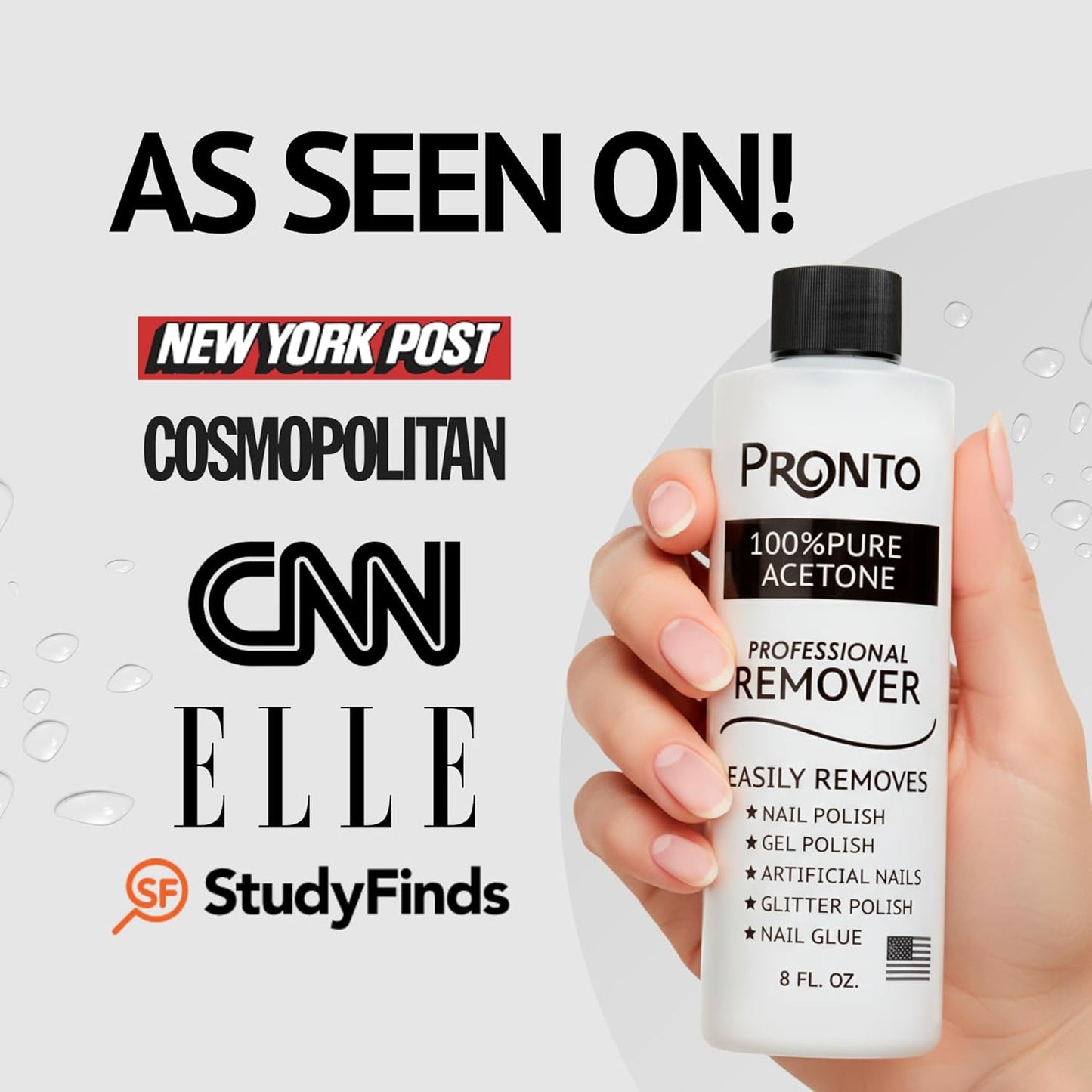 Pronto 100% Acetone Gel Nail Polish Remover - Polish Remover for Nails | Acetone Nail Polish Remover & Acrylic Nail Remover for Removal of Glue & Dip | Acrylic Nail Remover, 8 Fl oz 2 pack