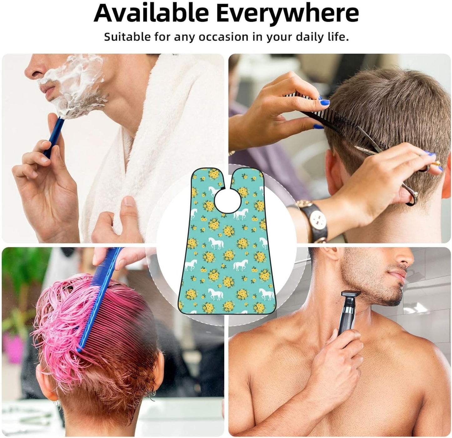 Waterproof Beard Grooming Bib, Floral Horse Roses Print Mint Green Shave Bib, Non-Stick Hair Catcher for Shaving Trimming, Apron Essential for Men Dad
