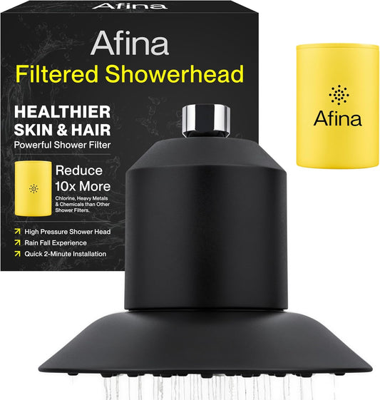 Afina Filtered Shower Head, Shower Filter for Hard Water | Improves Skin & Hair by Removing Chlorine & Toxic Chemicals from Hard Water | High Pressure Shower Filter Head Water Filter (Matte Black)