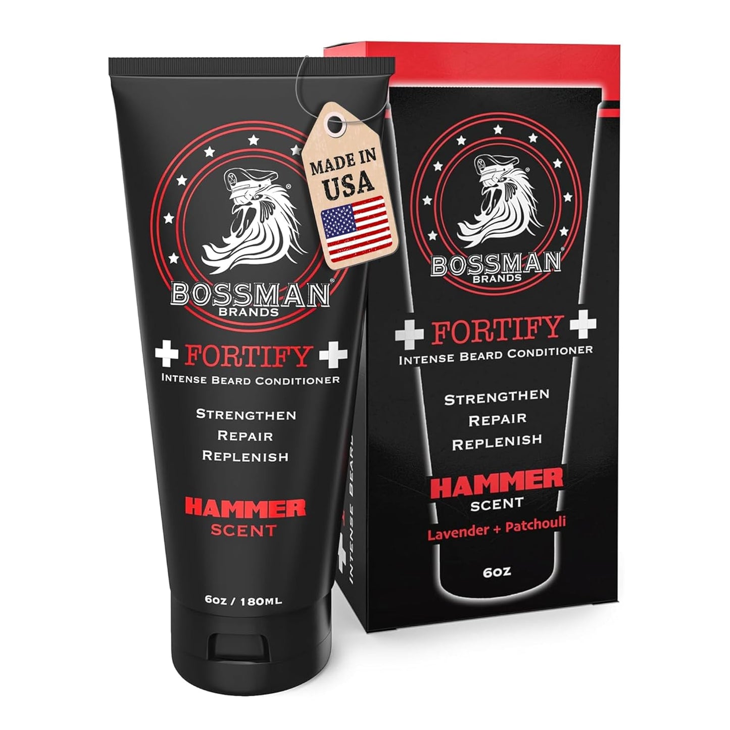 Bossman Fortify Intense Beard Conditioner for Men (Hammer Scent) – Moisturizes, Replenishes & Protects with Natural Ingredients – Thicker Formula, Made in USA