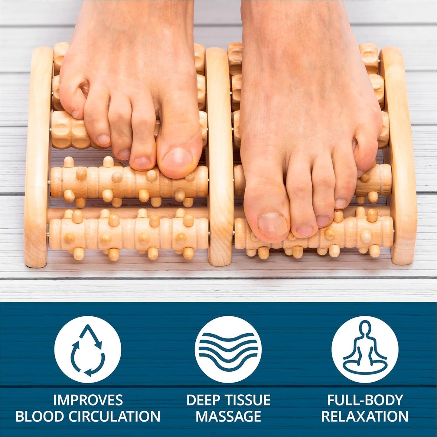 TheraFlow Foot Massager for Plantar Fasciitis Relief - Mom Gifts for Women & Gifts for Dad, Wooden Foot Roller Massager with Deep Tissue & Reflexology Nubs (Includes Reflexology Chart)