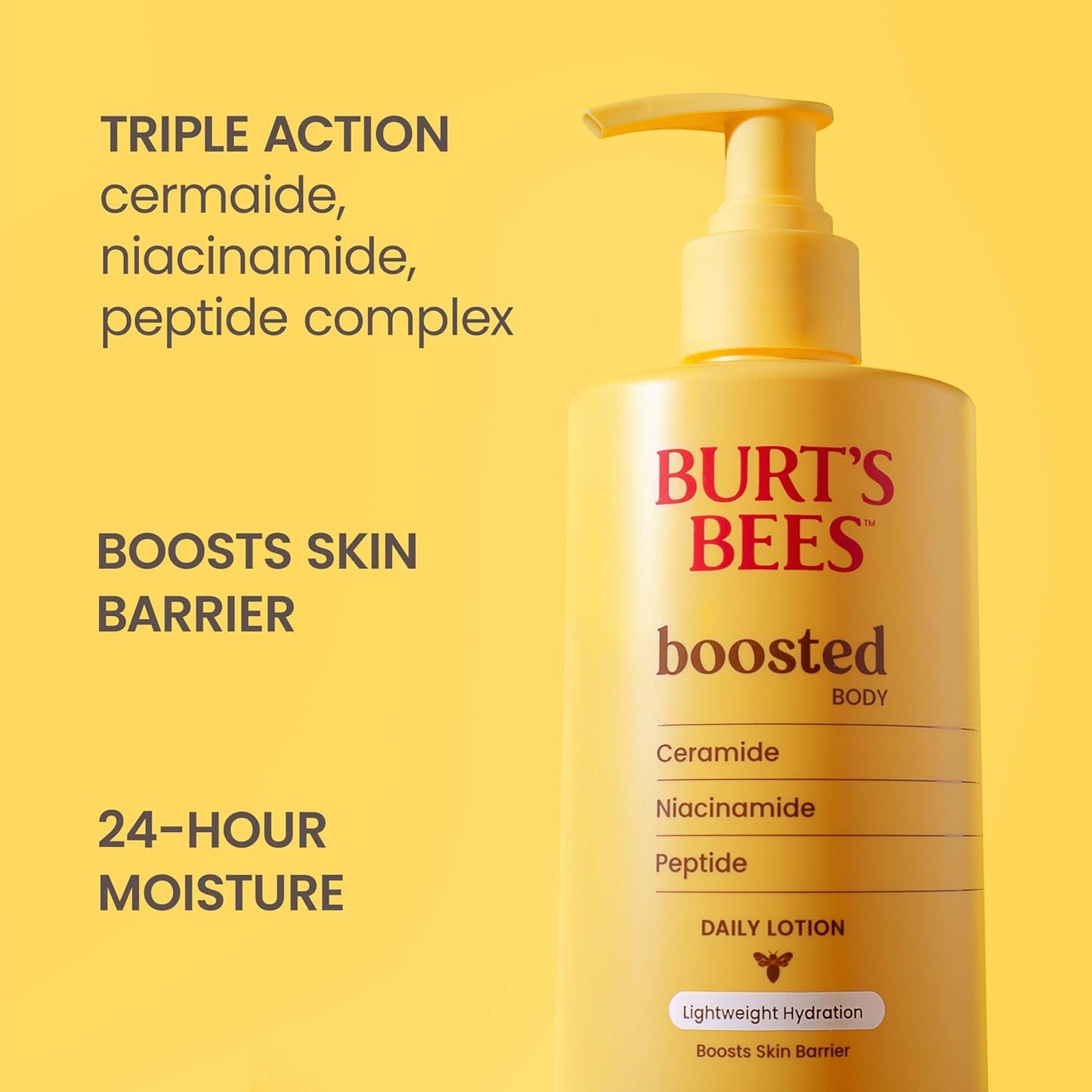 Burt's Bees Boosted Body Lotion, With a Ceramide, Niacinamide and Peptide Complex, Lightweight Daily Lotion Helps Boost Skin Barrier, Tropical Scented, 13 oz. Bottle