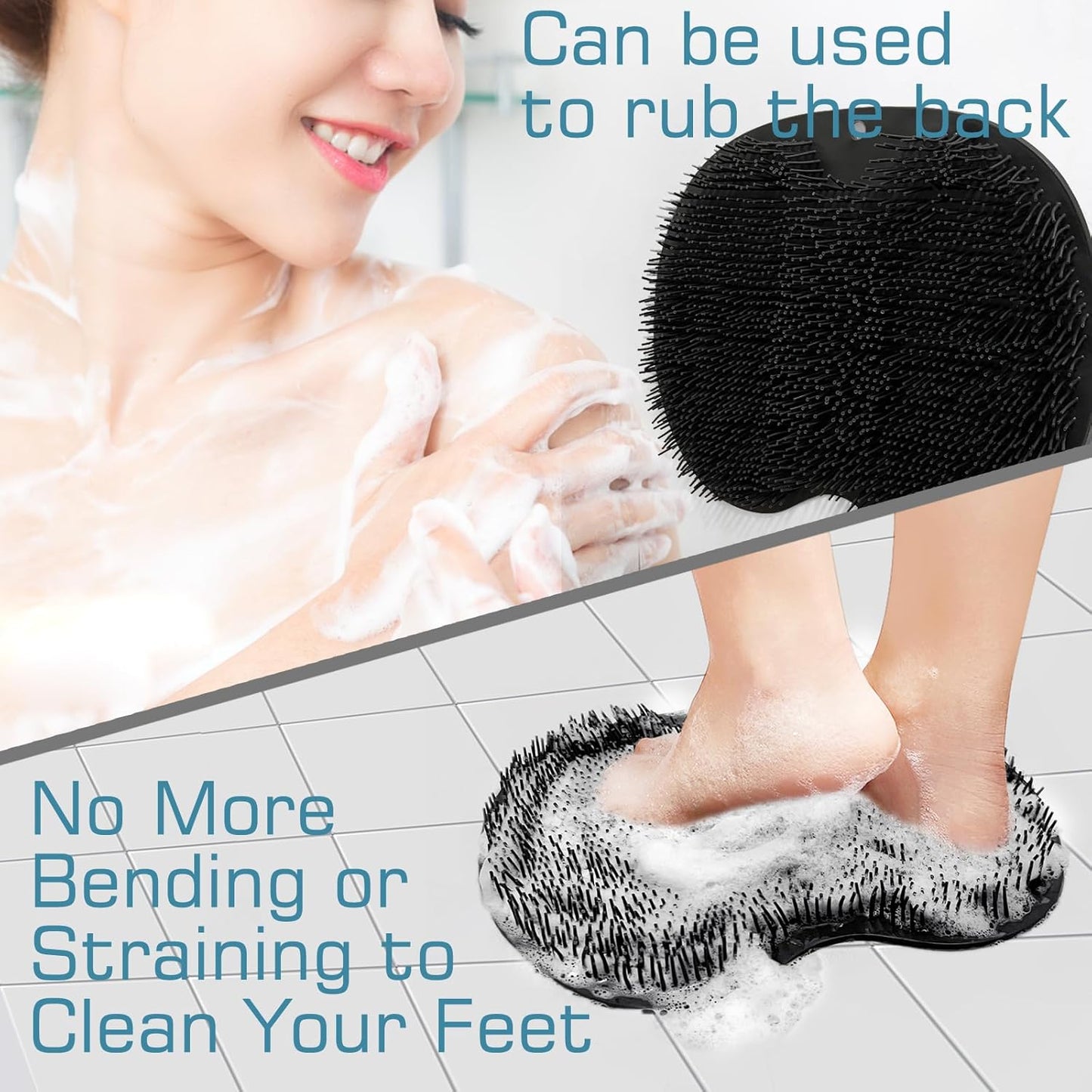Shower Foot Scrubber Mat Back Washer Back Exfoliating Bath Wash Pad Wall Mounted Slip Suction Cups Foot Scrubber for Use in Shower Cups Foot Cleaner for Men and Women (Black)