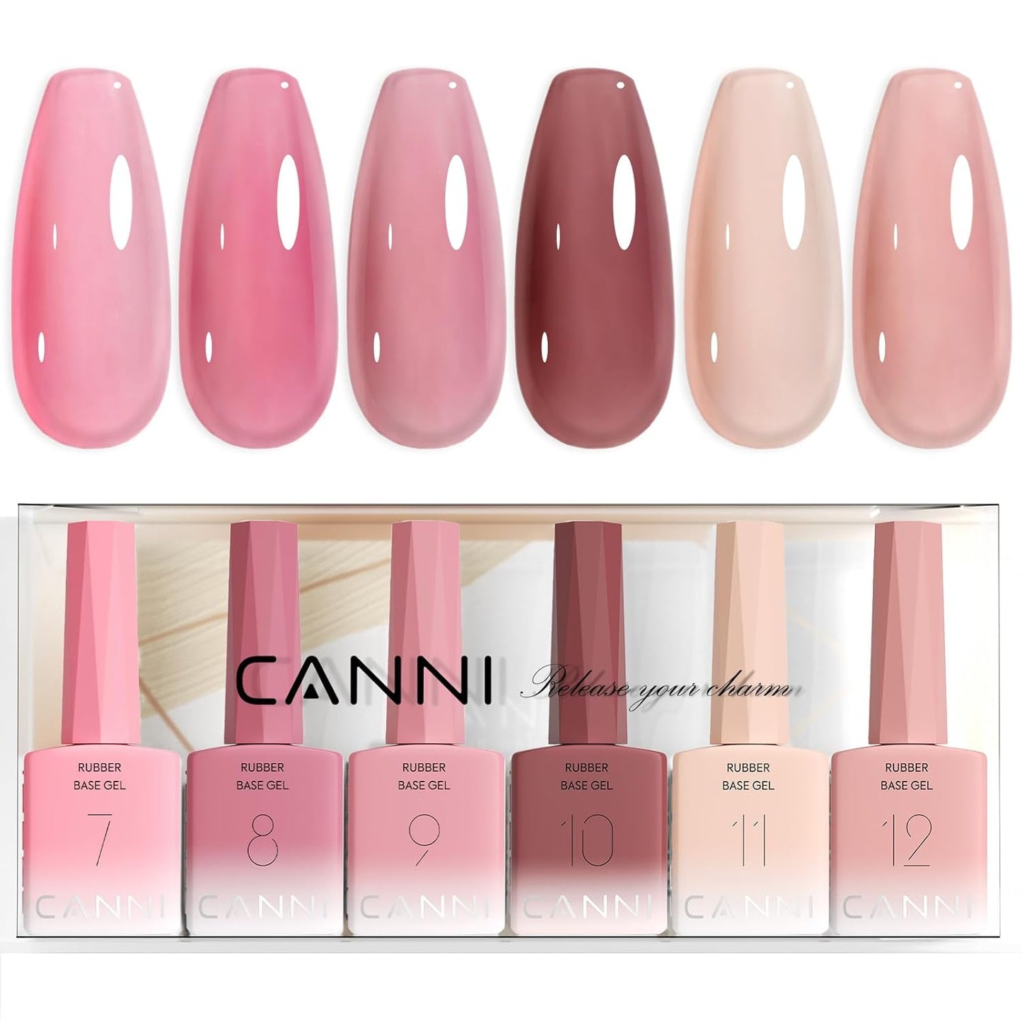 CANNI Rubber Base Gel Nail Polish Set- 6 Pcs 9 Ml Transparent Pink Rubber Base for Nails, Soak Off LED Nail Gel Manicure Kit DIY at Home Salon Gifts