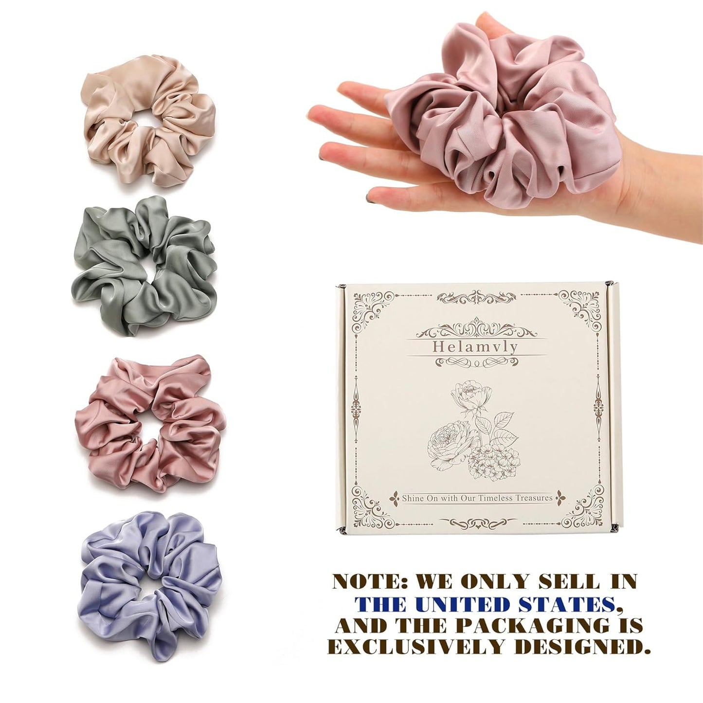 4PCS Large Satin Silk Scrunchies for Women - Big Glossy Scrunchie for Thick Hair Girl Hair Ties Ponytail Holders Jumbo Scrunchies (Blue Green Rose-Red Champagne)