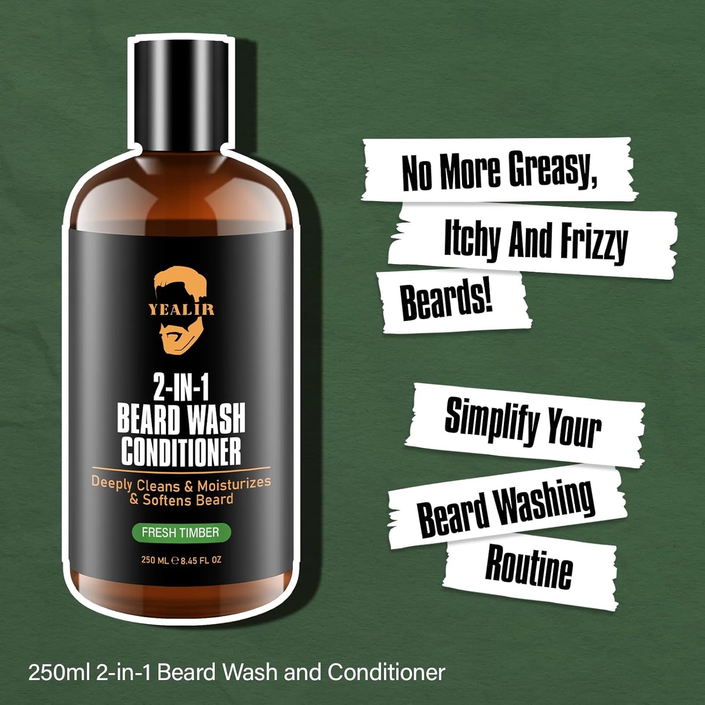 2-in-1 Beard Wash & Conditioner – Softens & Hydrates Dry, Coarse Beards for Effortless Styling – Cleanses & Conditions for Healthier, Fuller Facial Hair – Fresh Timber Scent – 8.45 fl oz