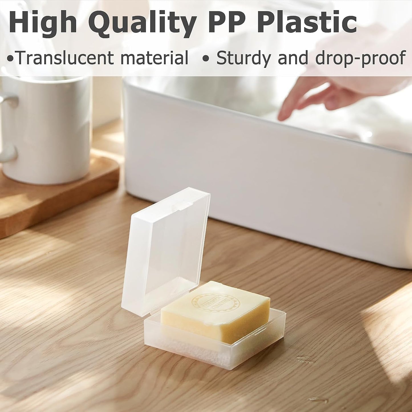 Ozner Travel Soap Case, Bar Soap Holder Fit Dr Squatch Soap, Shampoo Bar Holder for Traveling, Gym, Square Travel Soap Container with Draining Pad (Transparent White)