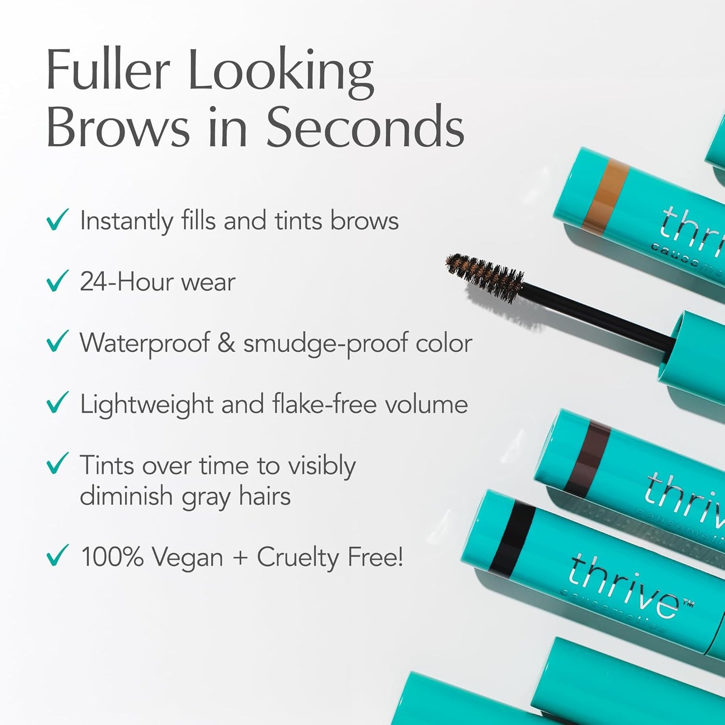 Thrive Causemetics Instant Brow Fix Semi-Permanent Eyebrow Gel, Waterproof Tinted Eye Brow Gel with Vitamin B5, Smudge-Proof, Vegan & Cruelty Free, Tova (Soft Black)