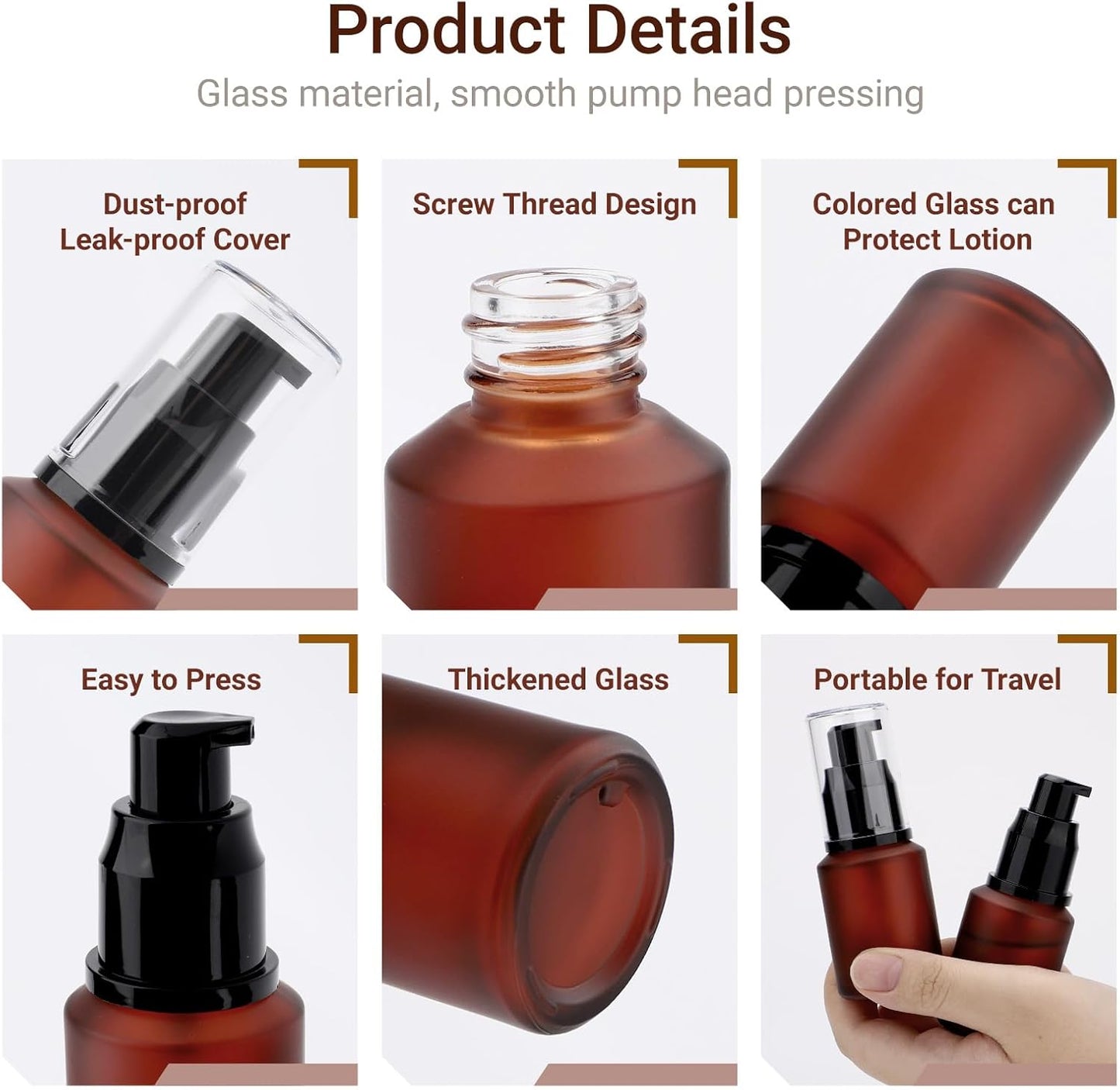 Segbeauty 1oz Frosted Glass Travel Pump Bottle, 5pcs 30ml Travel Bottles for Toiletries, Refillable Cosmetic Containers for Women, Empty Red Lotion Dispenser with Pump, Leak Proof Makeup Dispenser
