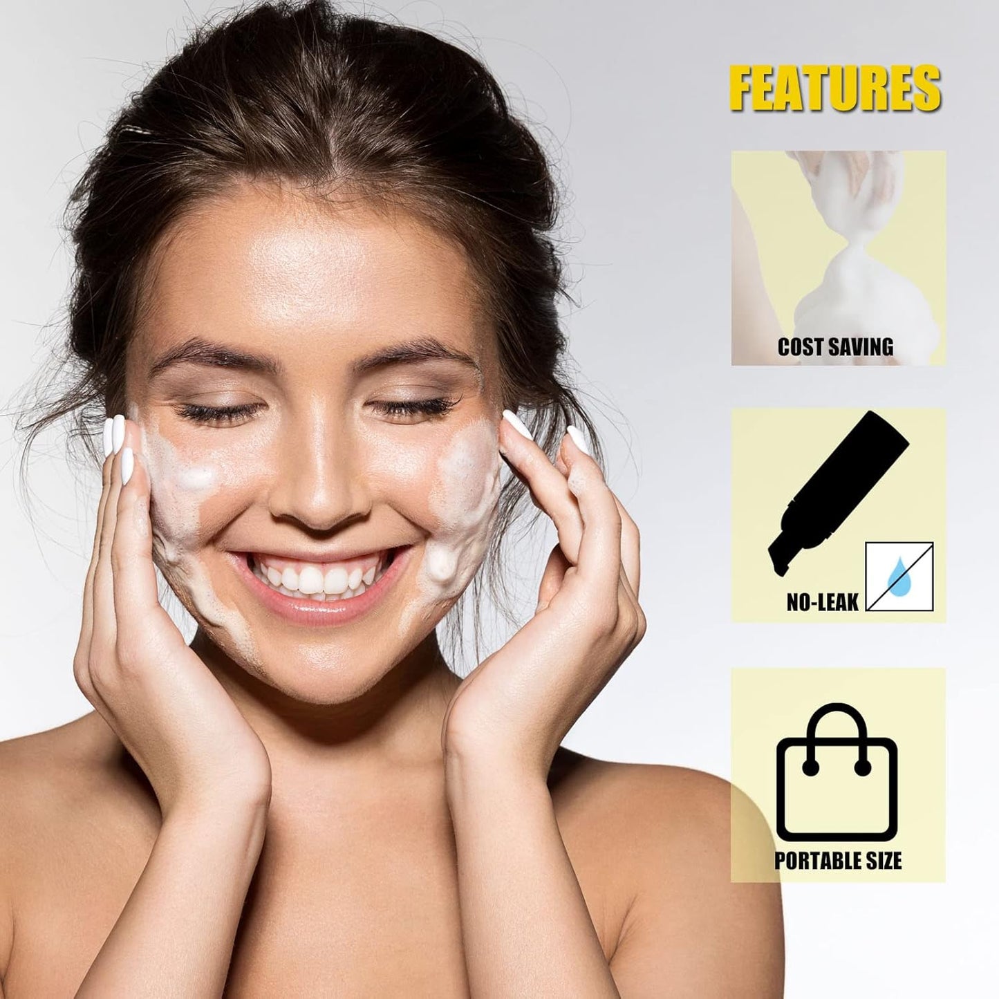 Lil Ray 2 Oz Empty White Foam Pump Bottle, Foamer Soap Dispenser for Lash Shampoo, Hand Soap, Foaming Cleaner(Gold Pump, 12 PCS)