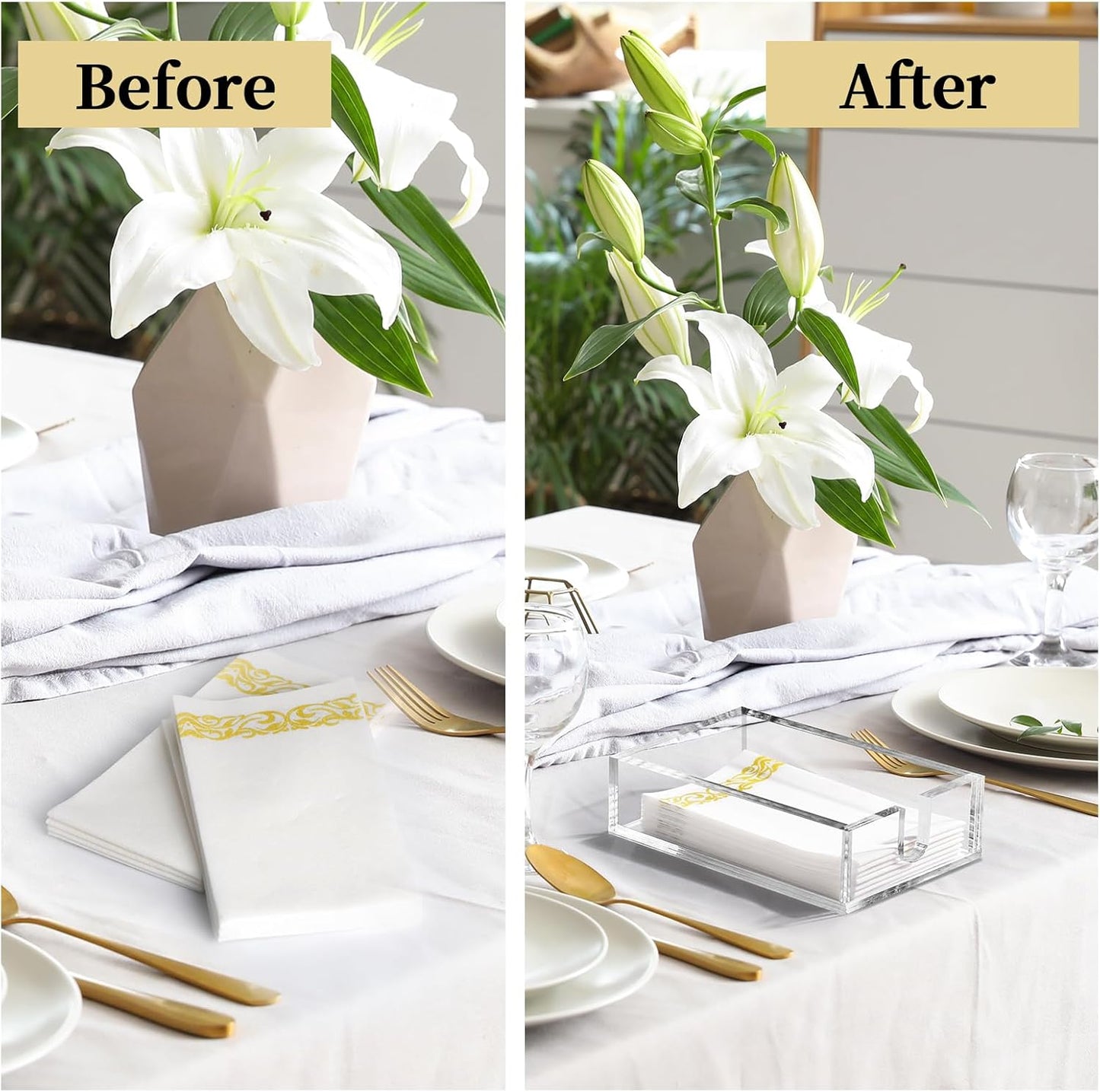 Acrylic Napkin Holder - Clear Thicker Guest Towel Holder Tray for Bathroom Kitchen Dining Room, Disposable Paper Hand Towels?0.2in Thickness? (Pack of 2)