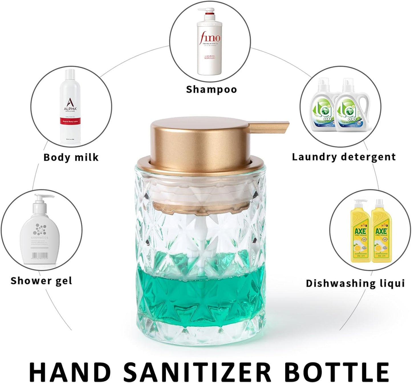 Bathroom Glass Soap Dispenser with Durable Rust-Proof Plastic Liquid Pump (Can't Foam) Hand Lotion Dispenser Antislip Shampoo Kitchen 10oz 2 Pack