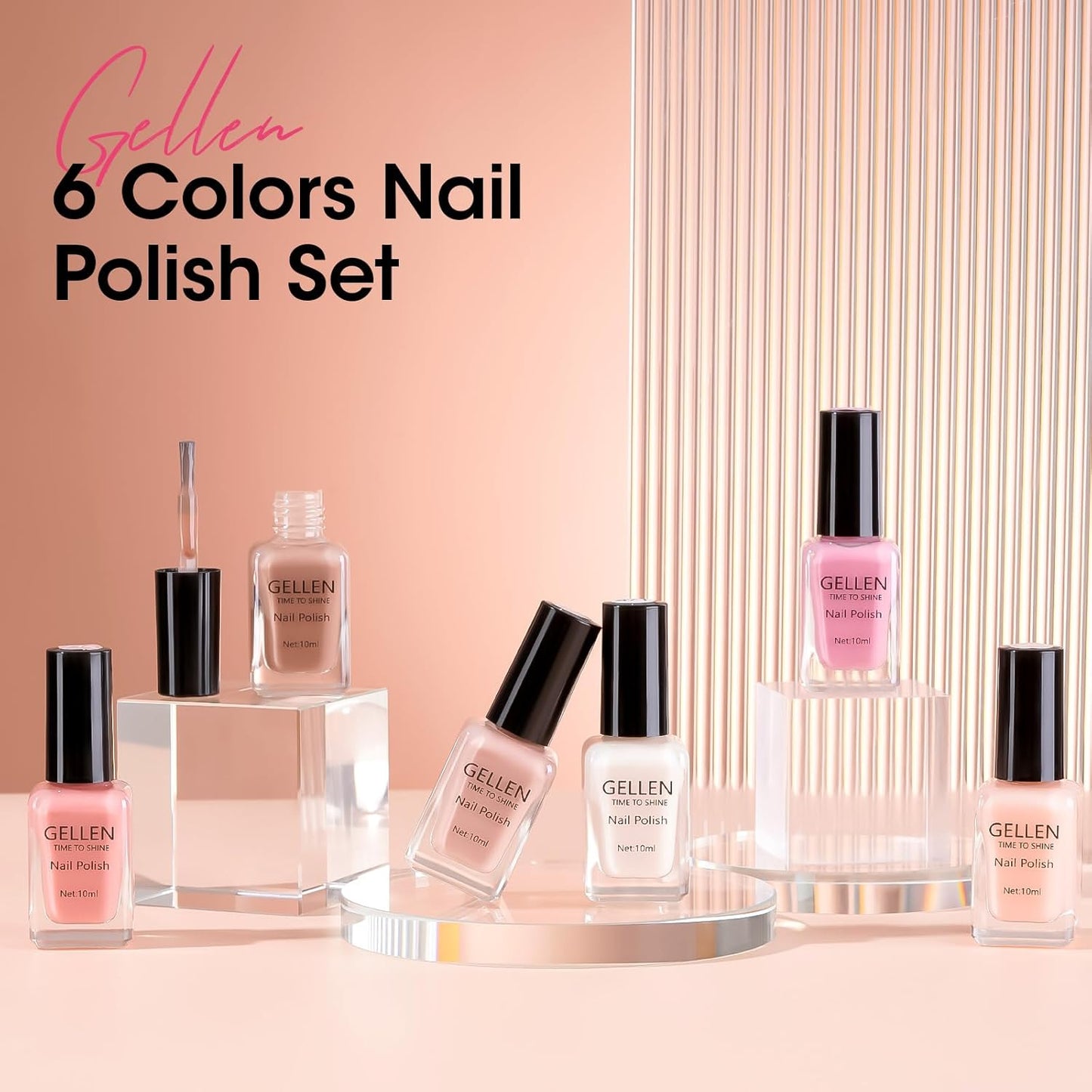 GELLEN Sheer Nude Jelly Nail Polish Not UV Gel, Neutual Regular Nail Polish, Translucent Nude Pink Milky White 6 Colors Set for Acrylic Natural Nails Home Salon, Quick Air Dry, Hema Free, Non-toxic