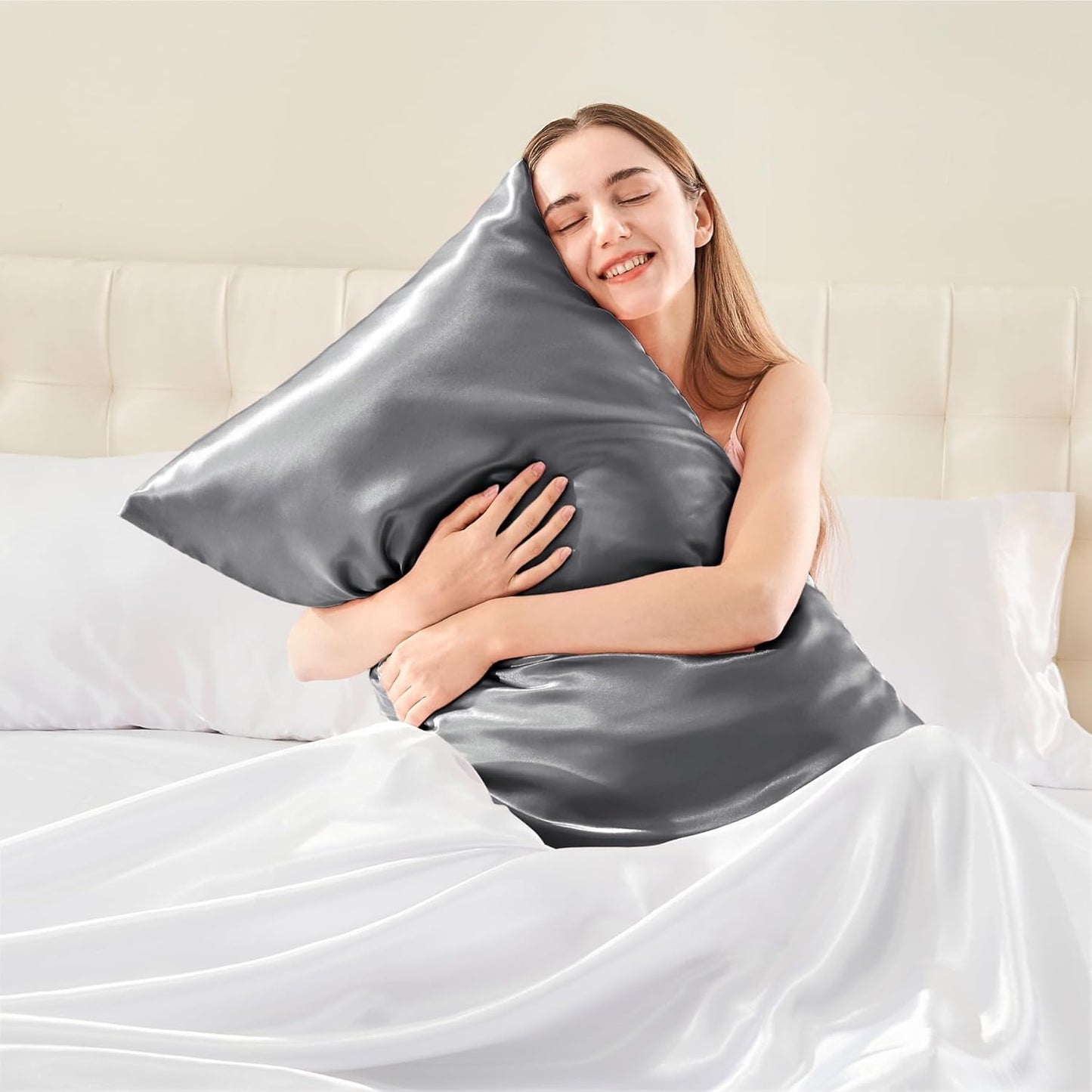 BEDELITE Satin Body Pillow Cover 2 Pack, Super Soft and Cooling Body Pillow Pillowcase for Hair and Skin, Breathable Silky Full Long Pillowcase Cover(20"x54", Dark Grey)