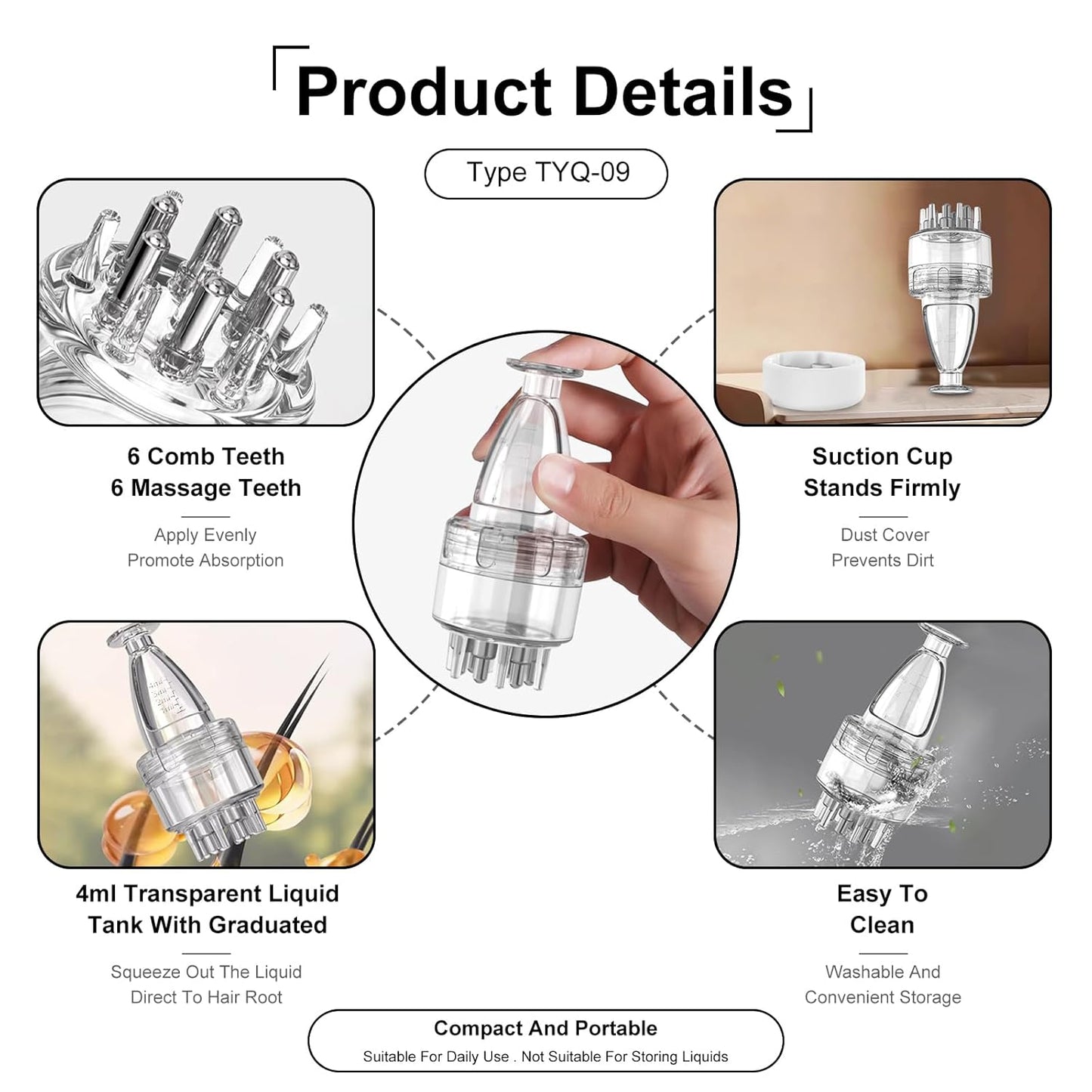 Minoxidil Applicator Comb,2Pcs Scalp Applicator Comb Set,Minoxidil Serum Liquid Massager To Promote Hair Growth,Roller Ball Scalp Massage Comb（Black）