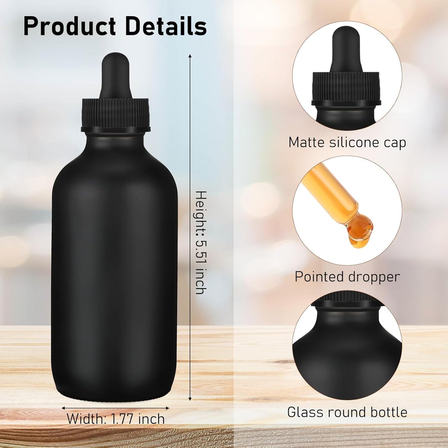 Epakh 50 Pack 4oz Glass Dropper Bottles Black Glass Eye Dropper Container Refillable Bottle with Dropper Round Dropper Dispenser Bottle for Essential Oils Perfumes Lab Travel Home