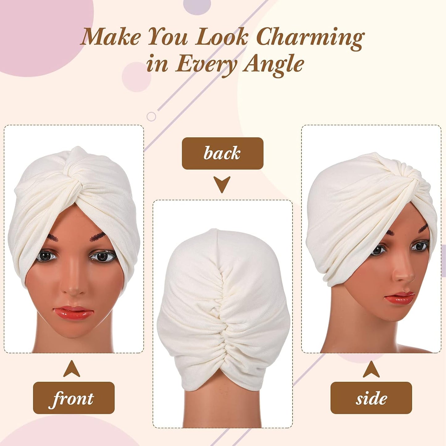 SATINIOR 4 Pieces Turbans for Women Soft Pre Tied Knot Fashion Pleated Cancer Turban Cap Chemo Headwrap Sleep Hat, 4 Colors
