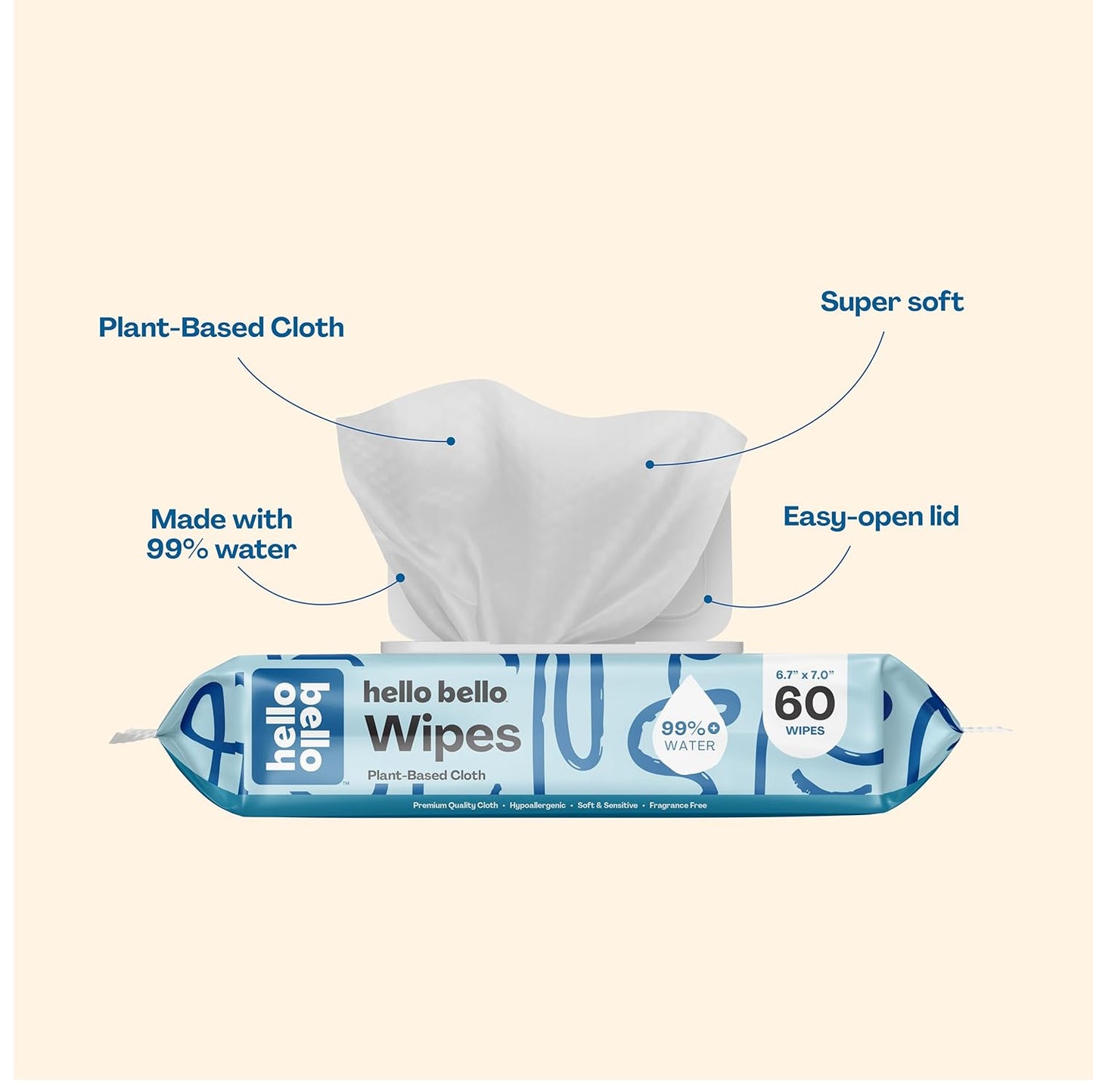 Hello Bello Extra Gentle Unscented Baby Wipes, Plant Based, Made with 99% Water and Aloe for Babies and Kids, 1080 Count