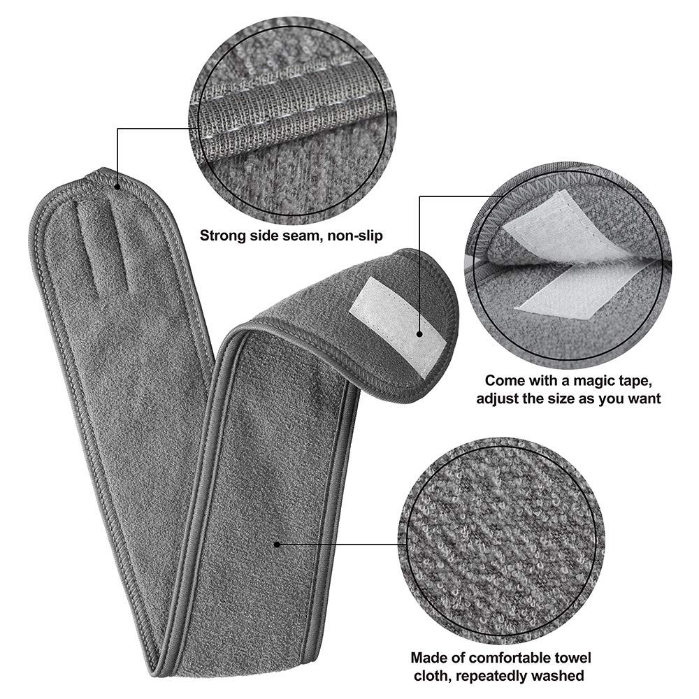 Denfany Spa Headband 3 Pack Ultra Soft Adjustable Face Wash Headband Terry Cloth Stretch Make Up Wrap for Face Washing, Shower, Facial Mask, Yoga (Black + White + Grey)