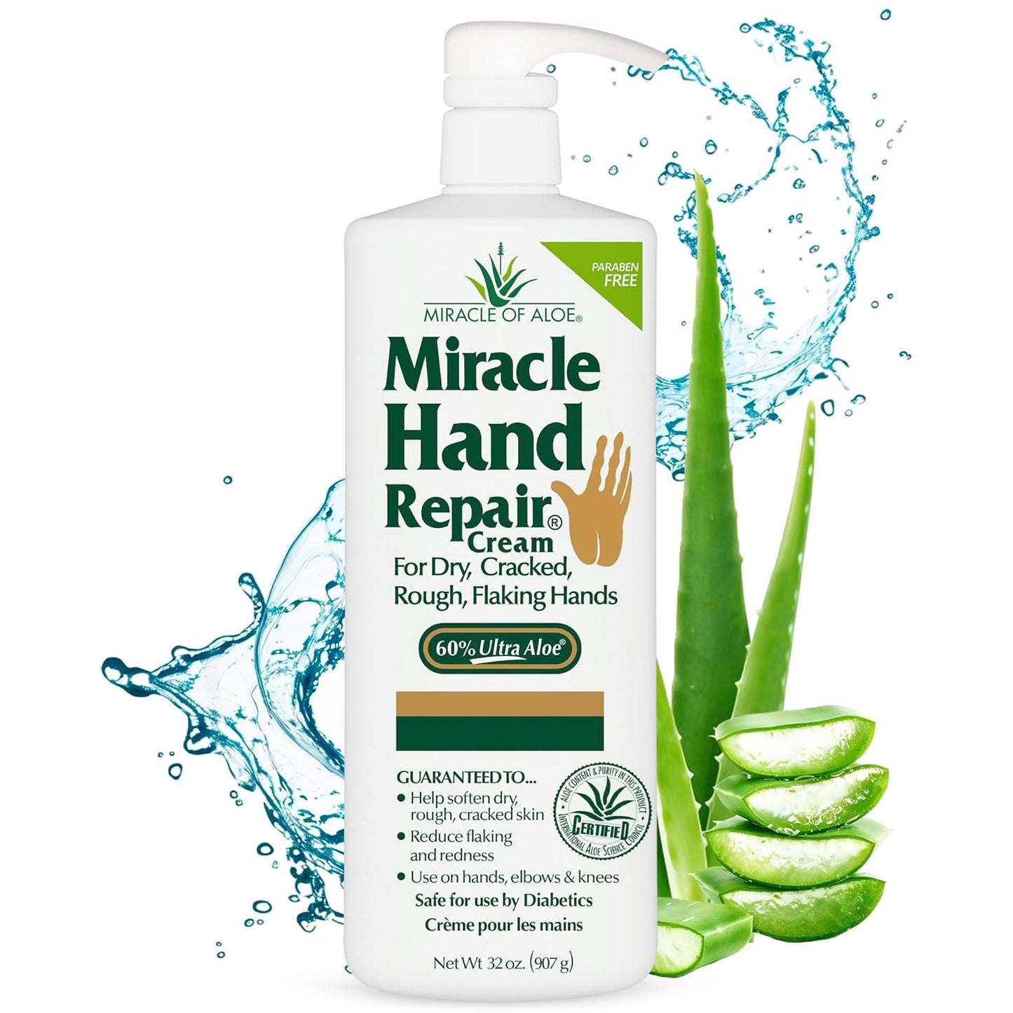 Miracle Hand Repair Cream for Dry Cracked Hands 32 oz Best Healing Hand Cream with 60% Aloe Vera - Non-Greasy Moisturizer for Working Hands - Fast Absorbing Lotion for Extremely Dry Skin