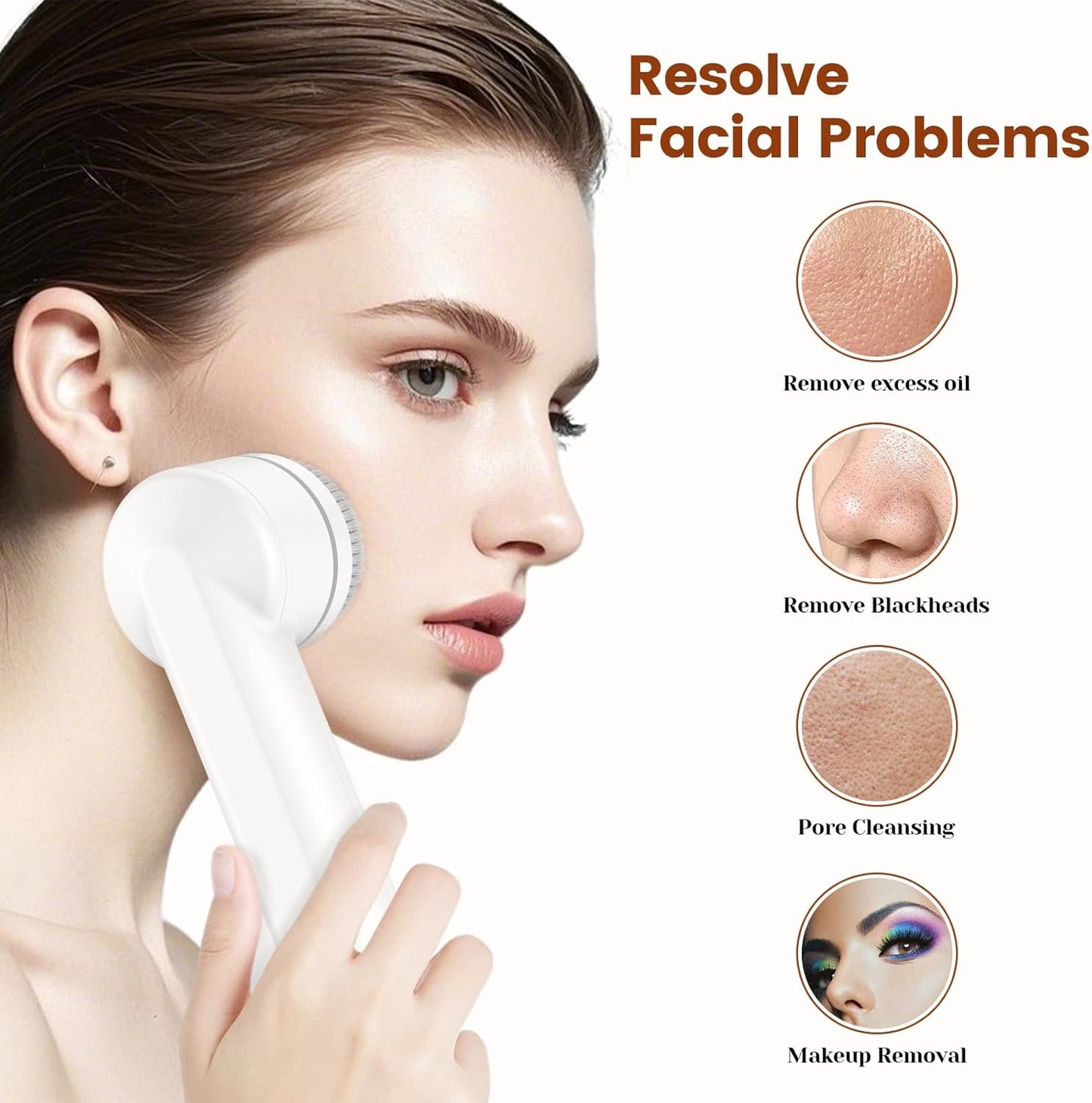 Facial Cleansing Brush, Electric Face Scrubber with 2 Rotational Directions, 3 in 1 Facial Brushes for Cleaning and Exfoliating, 3 Speeds Adjustable, Waterproof Face Wash Brush for Men Women