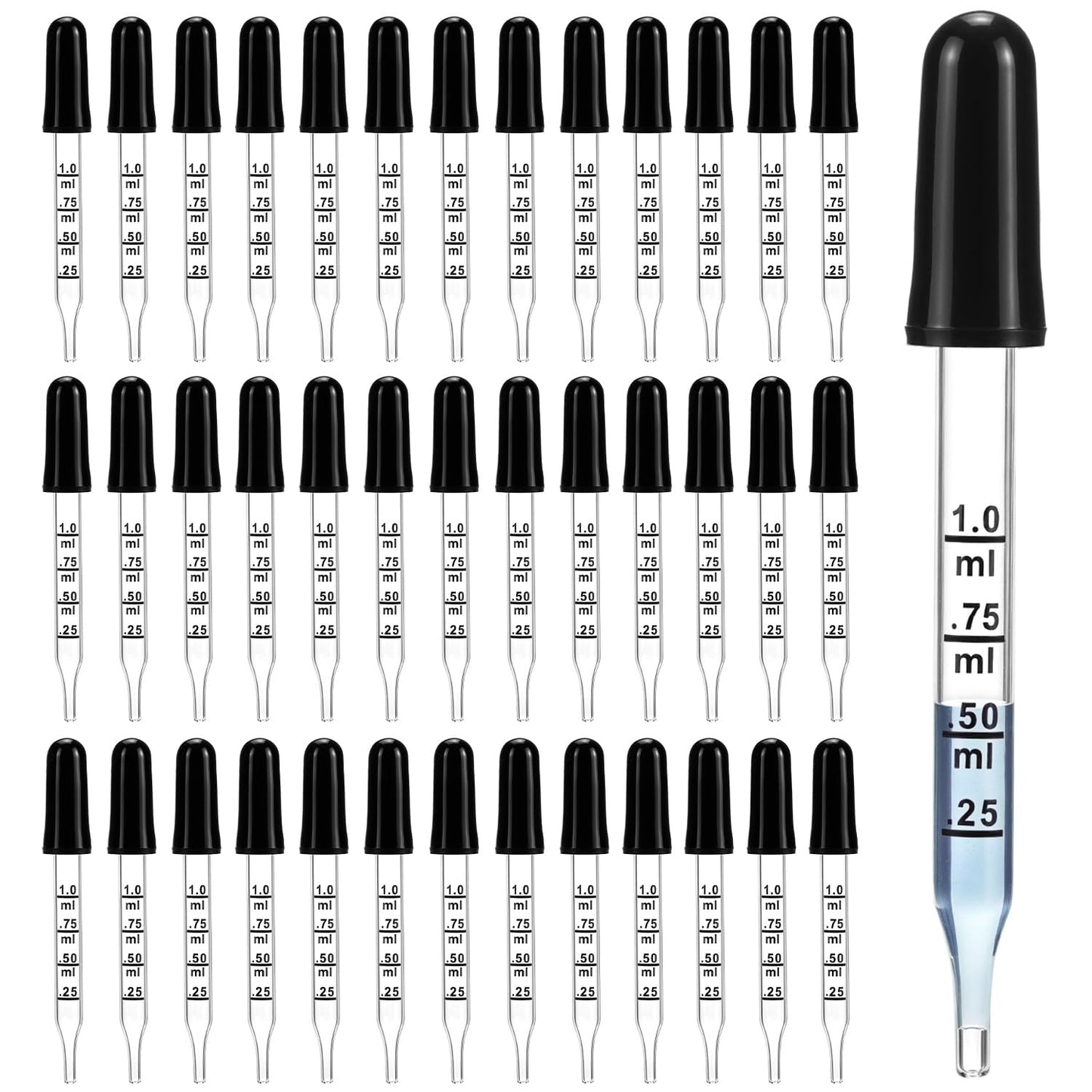 QWORK 1 ml Glass Liquid Droppers, Pack of 40Calibrated Pipettes, Essential Oil Dropper Pipettewith Kraft Boxes