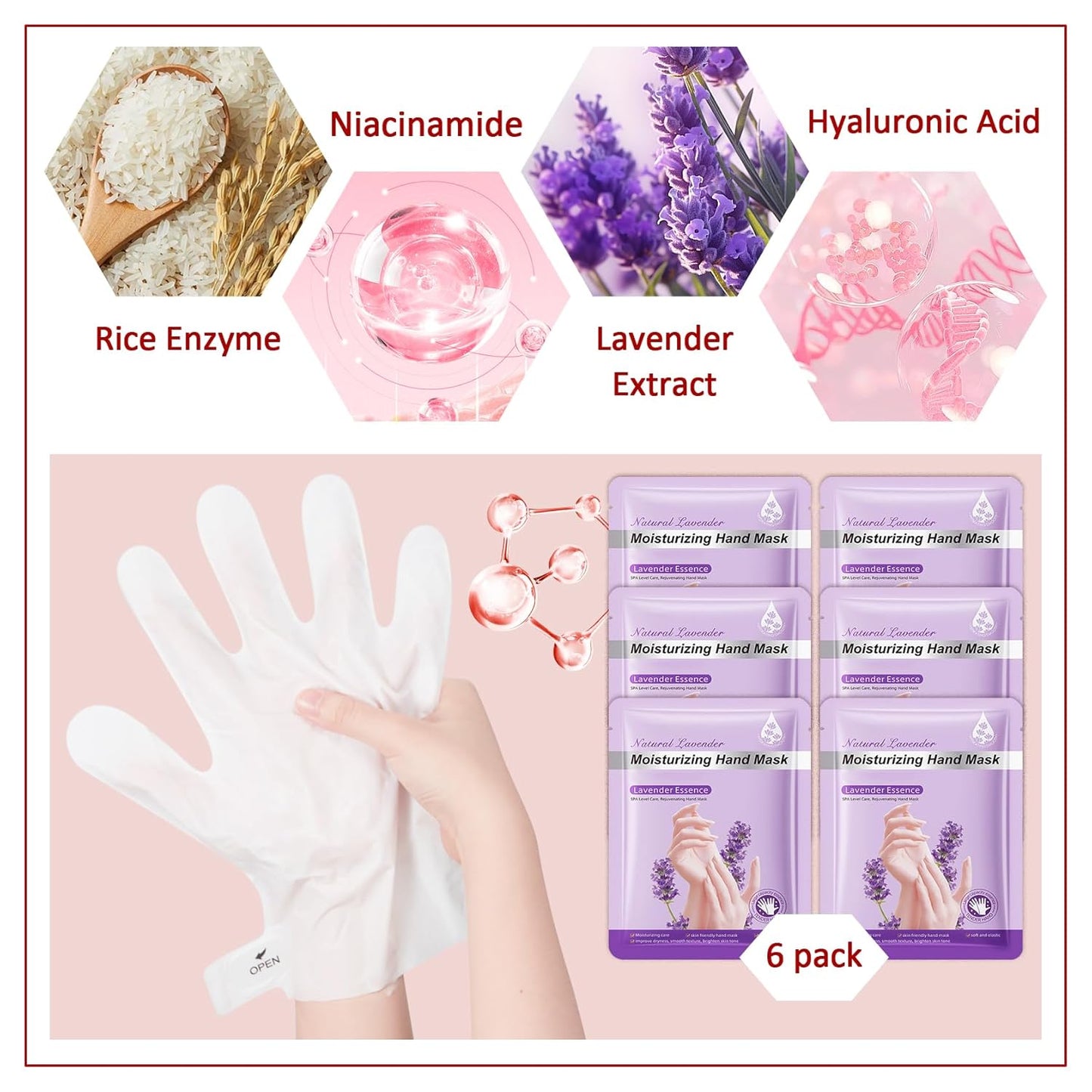 Hand Masks Moisturizing Gloves,6 Pairs Hydrating Hand Peel Masks Gift Set for Dry Cracked Hands Care,Long-lasting and Non-greasy Hand Moisturizer Gloves for Women I