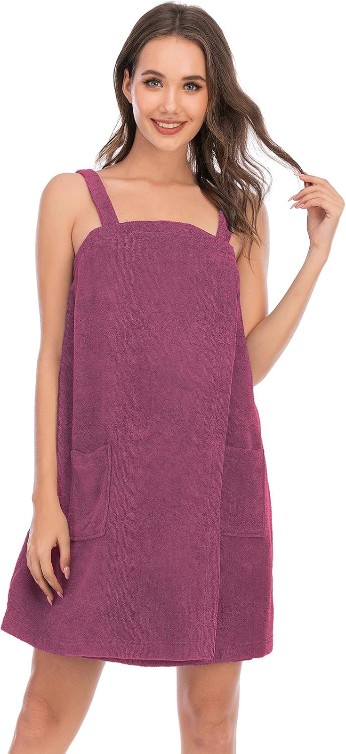 Veseacky Women Bath Wrap Towel for Womens Shower with Pocket Adjustable Spa Robe & Facial Headband