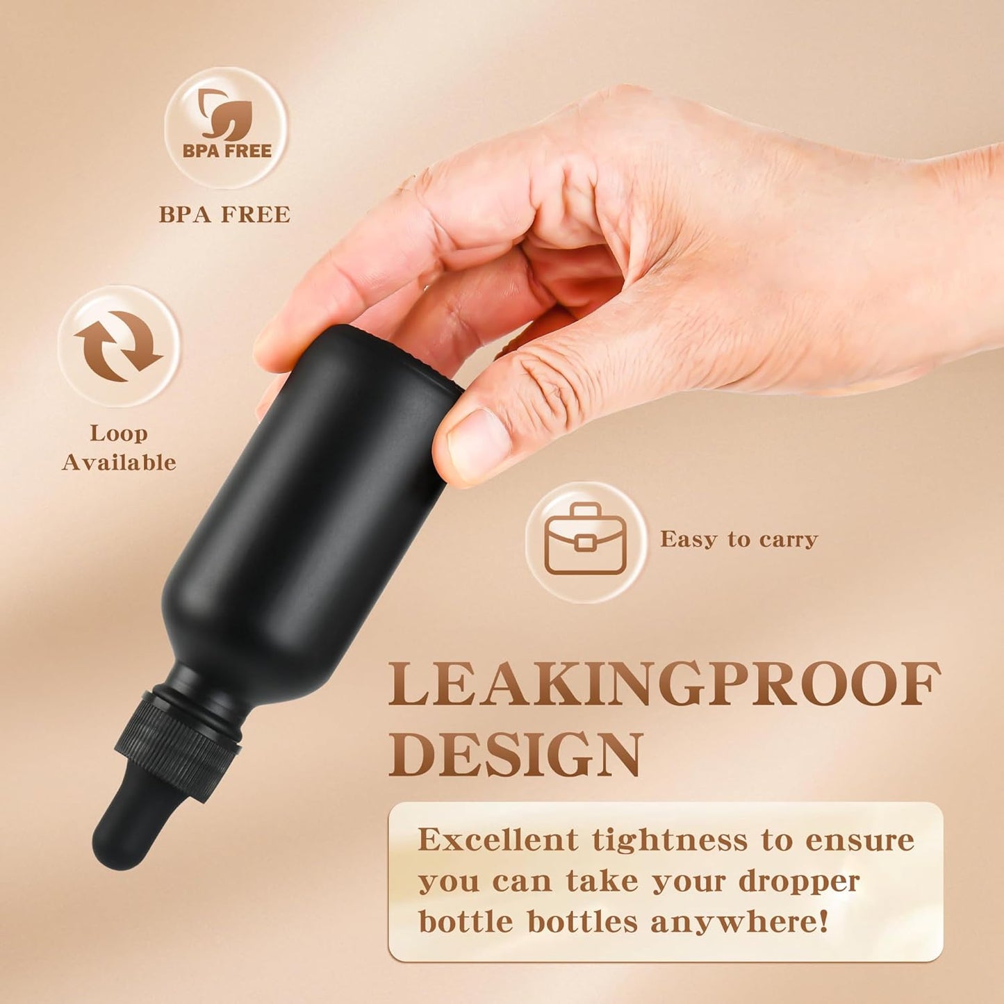 BILLIONSTARS 48 Pack 2oz Glass Boston Round Bottle with Graduated Calibrated Glass Pipettes - Black Frosted - Tincture Bottles for Essential Oils, Liquids - Leakproof Travel Bottles