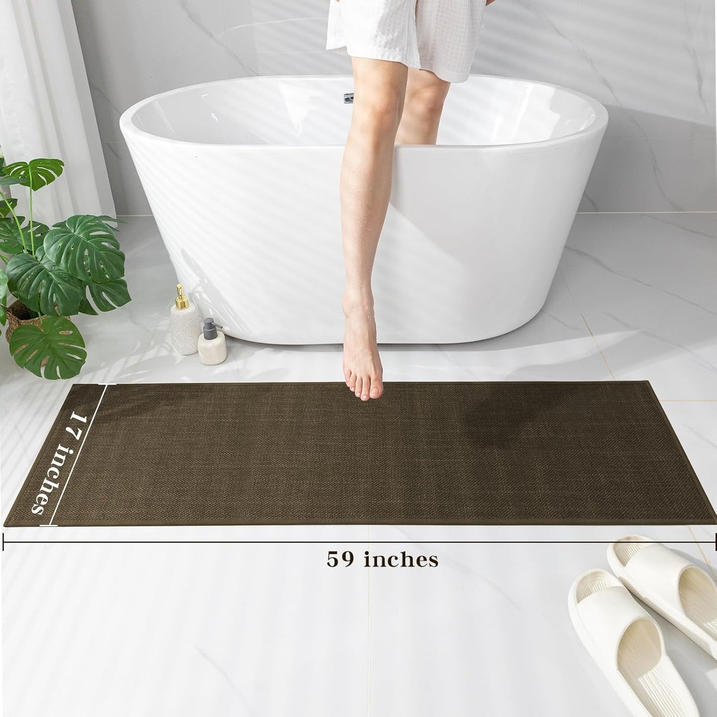 chakme Bathroom Rugs Mat 59x17, Ultra Thin Non Slip Bath Rug Runner Quick Dry Absorbent Bath Mat for Bathroom, (Brown, 59"x17")