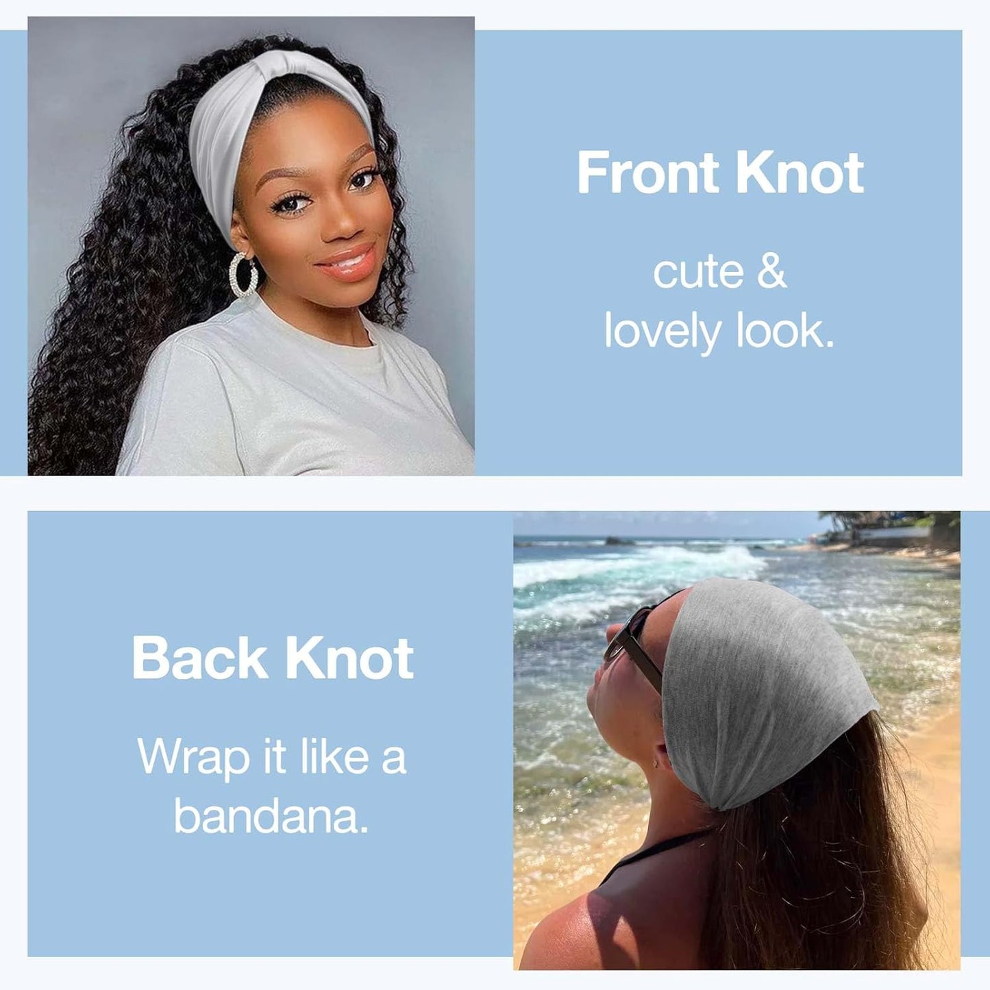 Wide Headbands for Women Knotted No Slip Head Bands Soft Turban Headband Hair Accessories Boho African Solid Color Head Wraps for Women Yoga Workout Pack of 6
