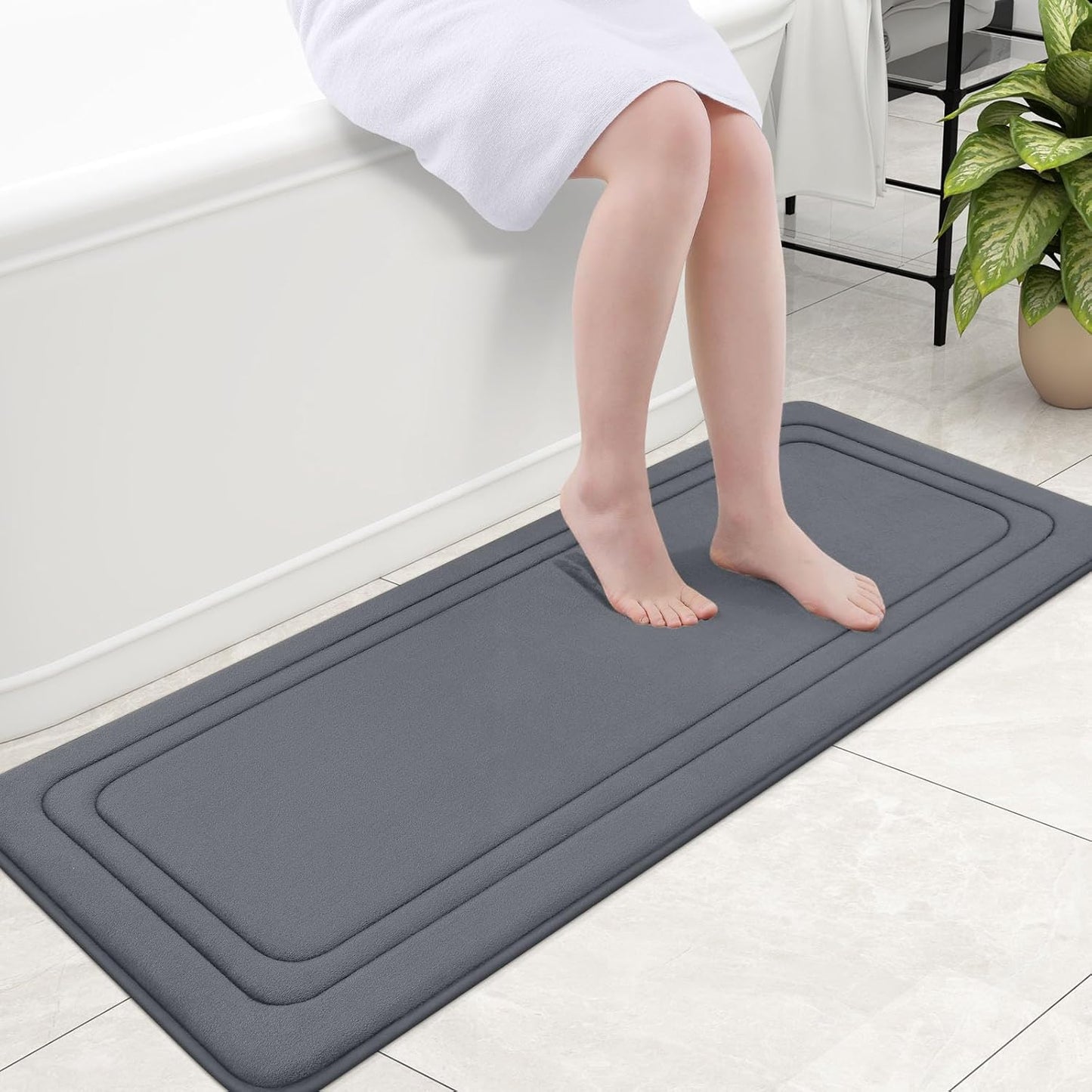 Grandaily Memory Foam Bath Mat Rug 47x20, Ultra Soft, Non-Slip and Absorbent Bathroom Rugs, Machine Wash Dry, Comfortable Bath Carpet for Bathroom Floor, Tub and Shower, Dark Grey