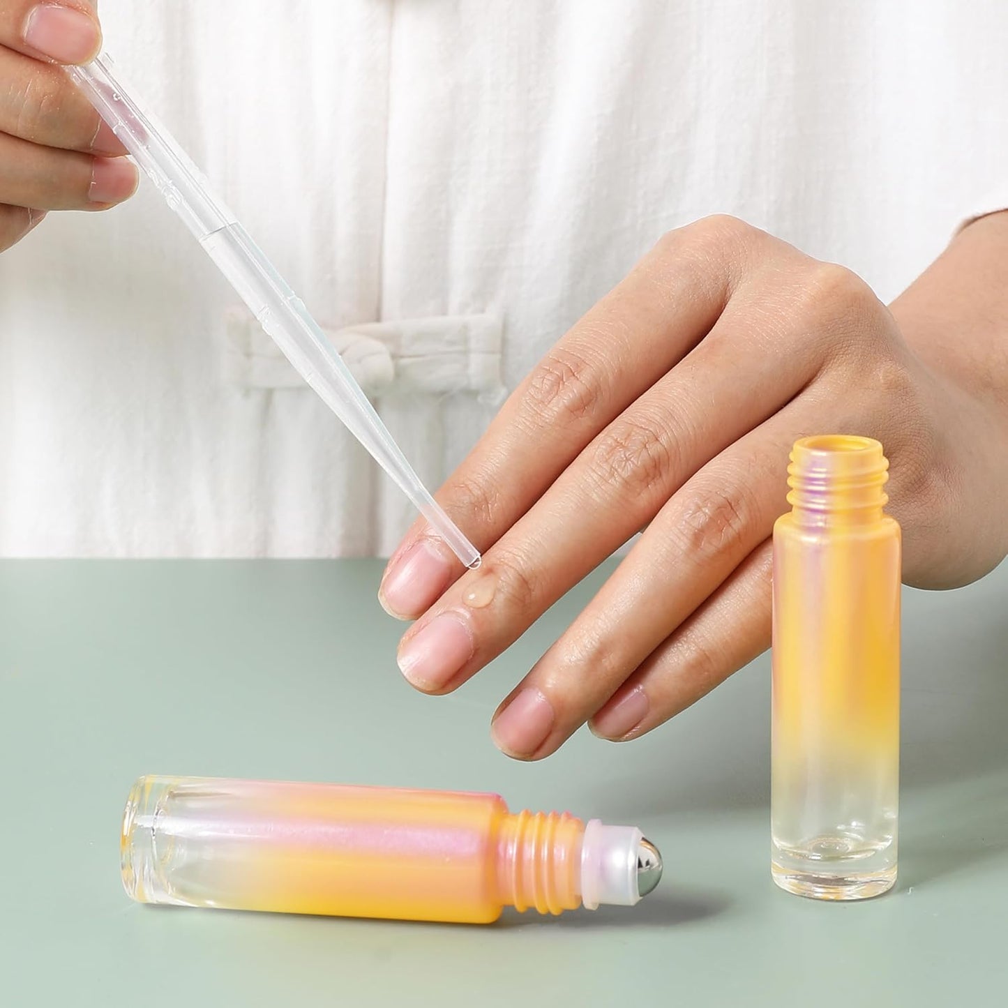 Essential Oil Roller Bottles, 10ml Thick Glass Perfume Roller Bottles with Funnel Opener and Dropper Colored Glass Empty Bottles with Stainless Steel Roller Balls (Orange, 4 Pack)