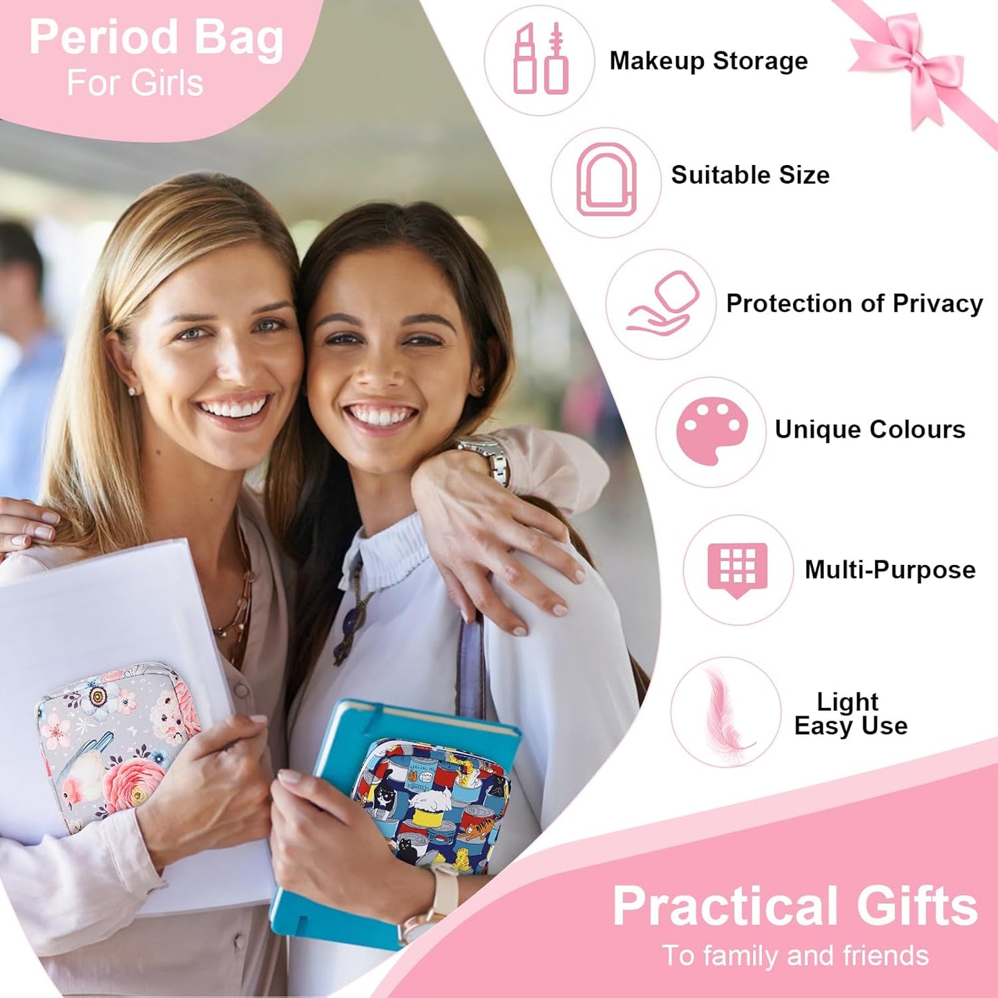 Desing Wish Period Bag Pouch Soft Cloth Sanitary Napkin Storage Bag Portable Menstrual Pad Pouches Tampon Holder for Purse First Period Kit for Girls 9-12 (Flowers)