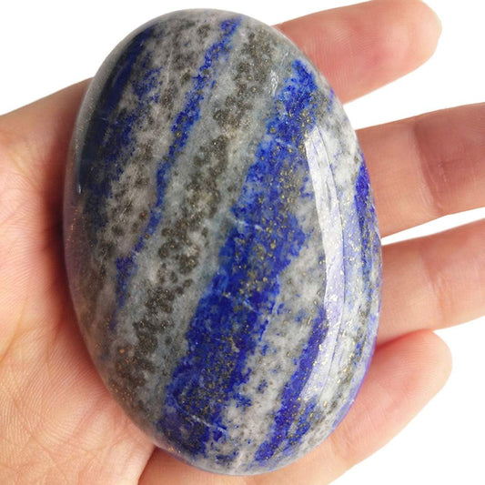 Natural Lapis Lazuli Oval Polished Worry Stones, Healing Crystal Indoor Fountain Stones Massage Energy Anxiety Relief Items