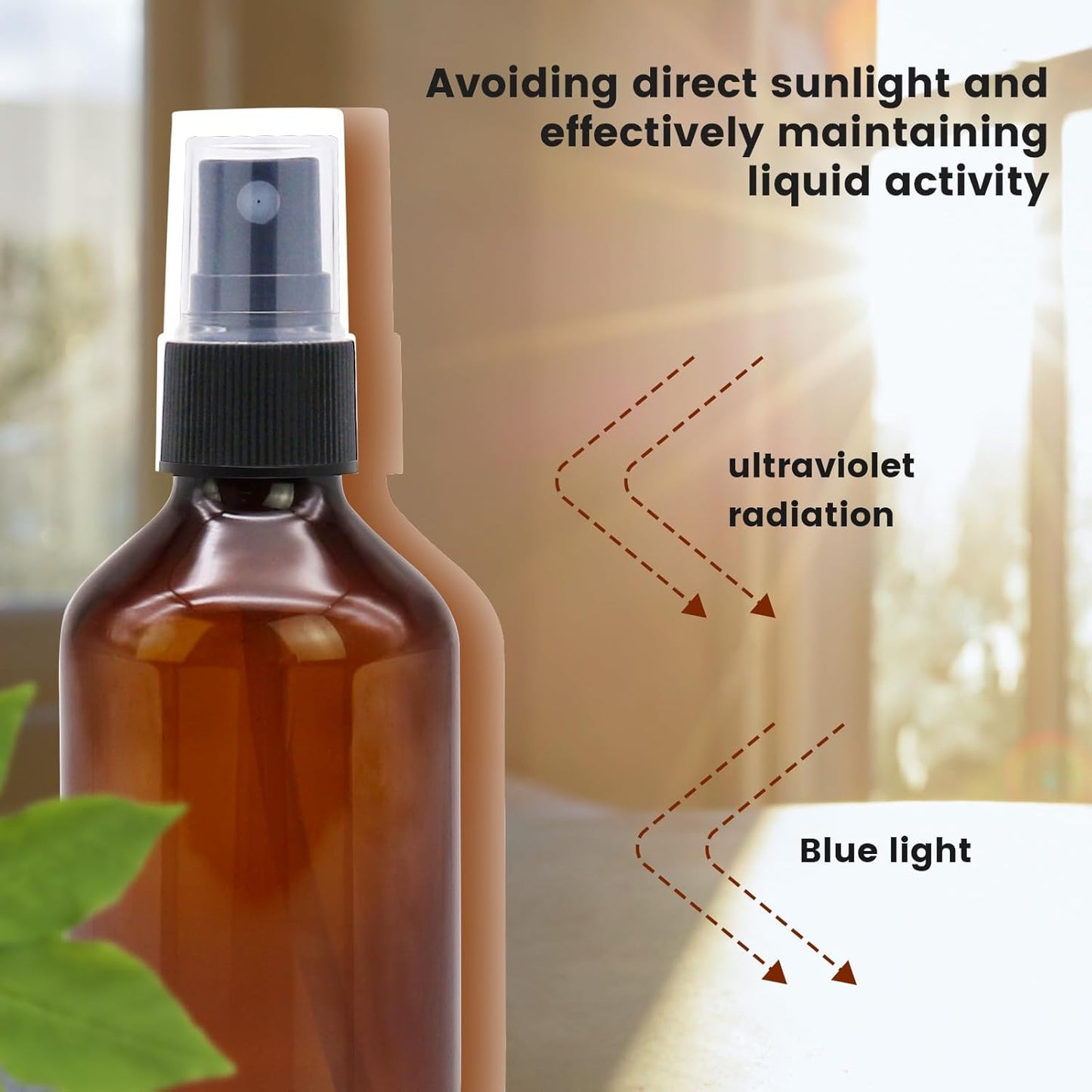 TRENDBOX 24 Pack 3.4oz Amber Spray Bottles, Small Fine Mist Mister Plastic Travel Bottles, Empty Bottles Set for Essential Oils Hair