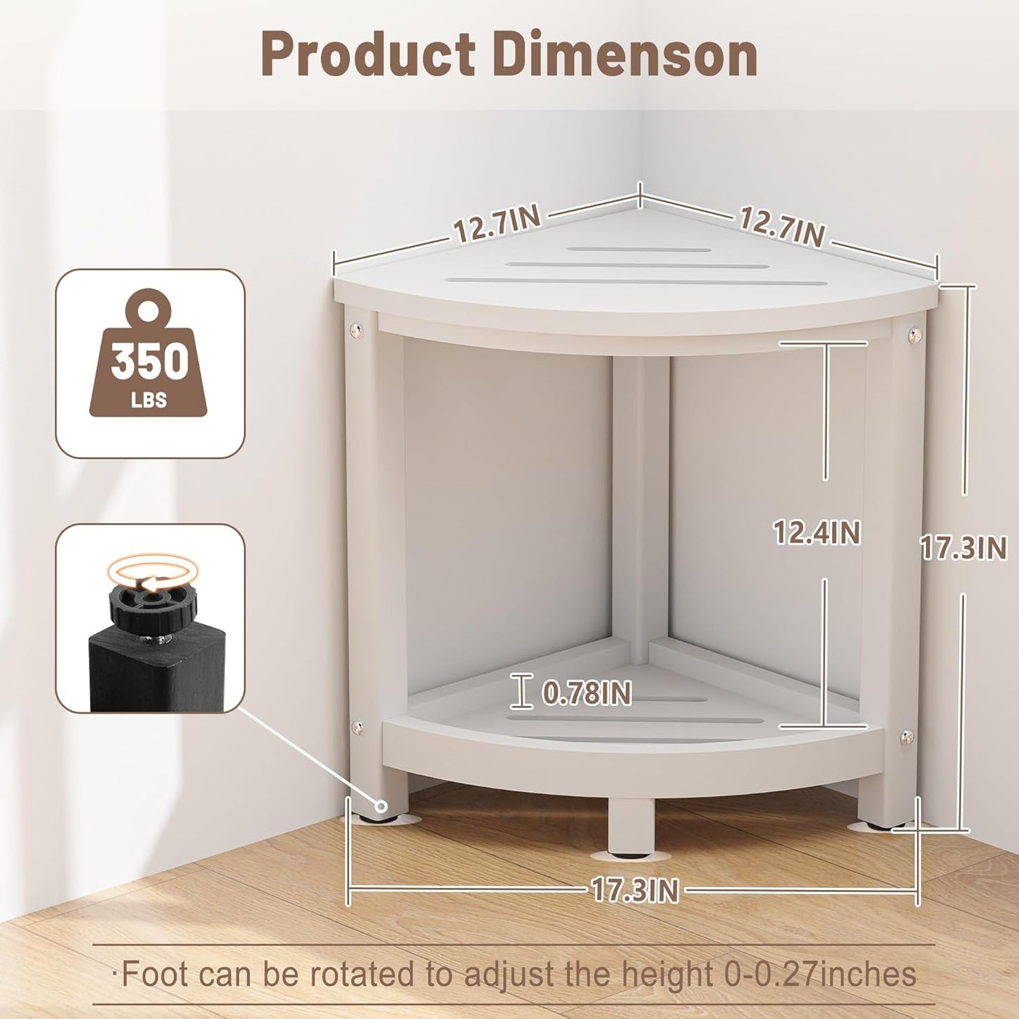 Shower Stool for Inside Shower, Corner Shower Bench Seat, HDPE Waterproof Shower Stool for Shaving Legs with Baffle Storage Shelf, Shower Seat/Foot Rest for Bathroom, Indoor/Outdoor Use, White