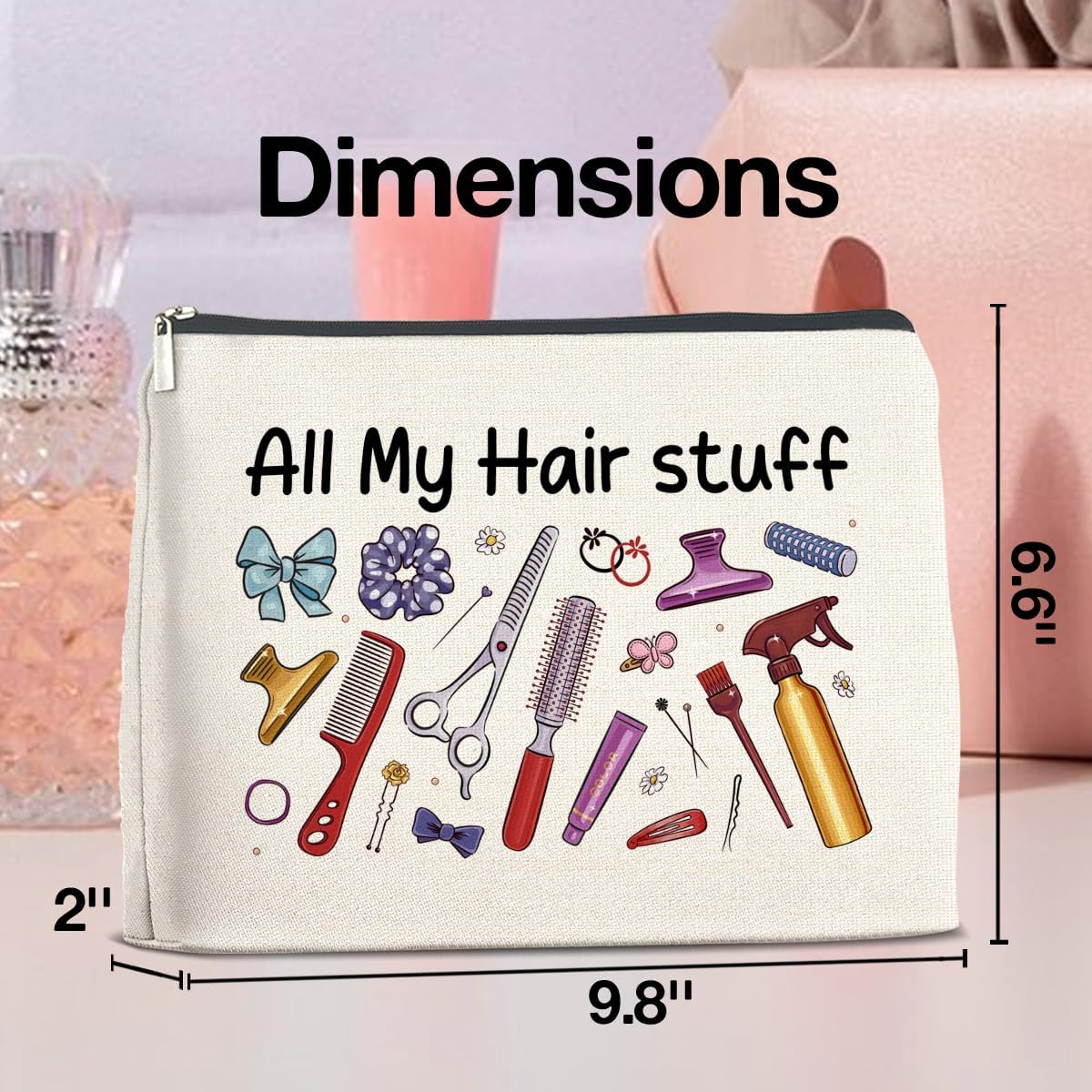 Hairstylist Gifts Makeup Bag Gifts for Women, Gift for Hairdresser Hair Stylist All My Hair Stuff Cosmetic Bag Zipper Makeup Pouch