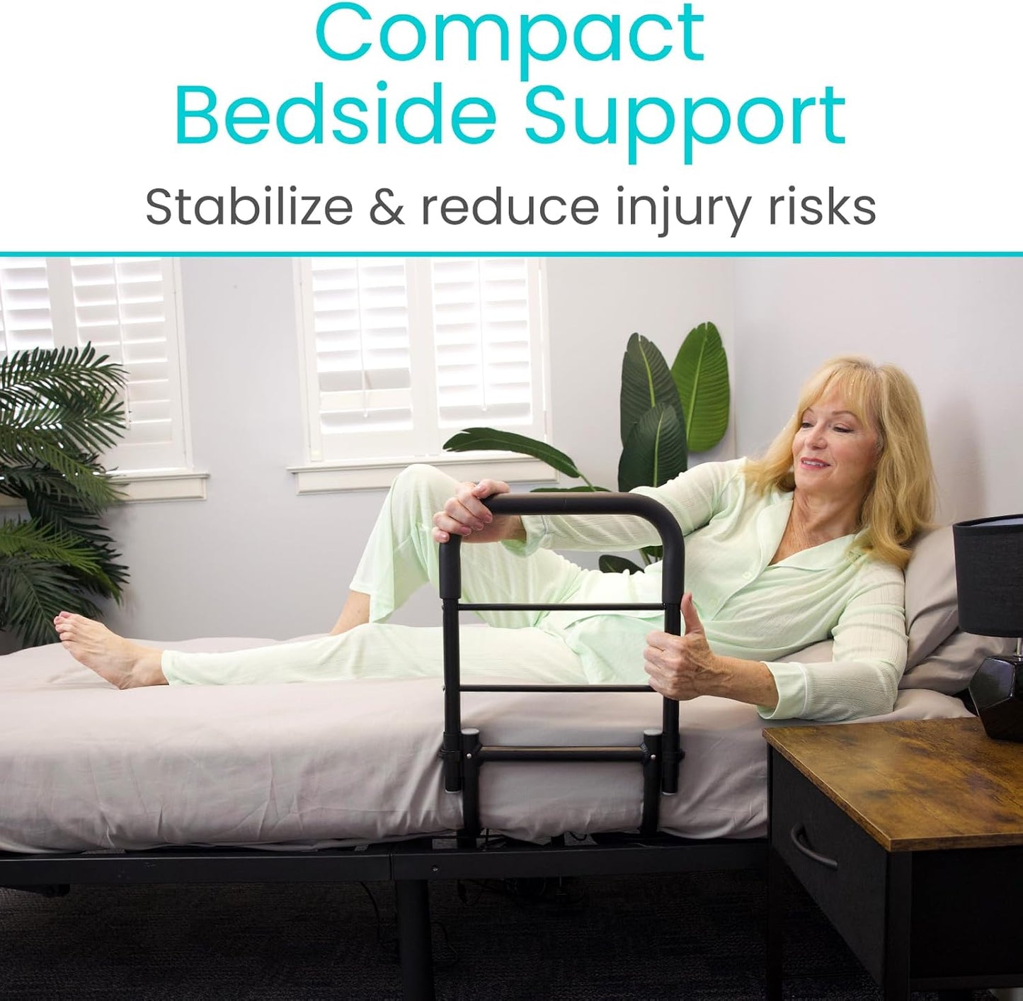 Vive Bed Assist Rail for Elderly Adults Safety - Height Adjustable Bed Cane with Handrails for Bedroom - Compact Bedside Hand Railing for Home & Hospital - Fits Queen, King, Twin, Full Mattress