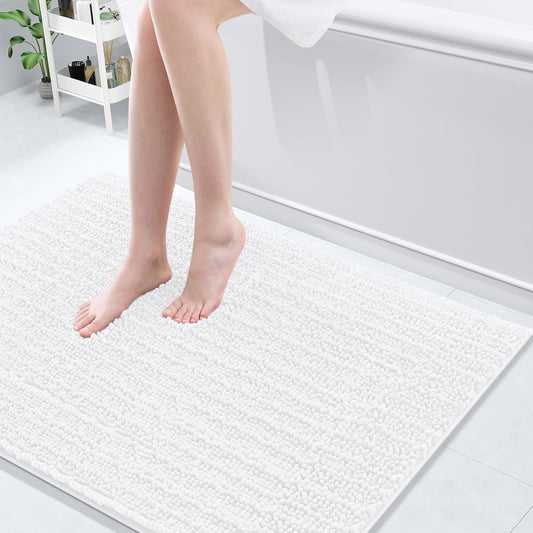 Arotive Luxury Chenille Bathroom Rug Mat, Extra Soft Thick Absorbent Shaggy Bath Rugs, Non-Slip Machine Wash Dry, Plush Bath Mats for Bathroom, Shower and Tub, 40x32, White