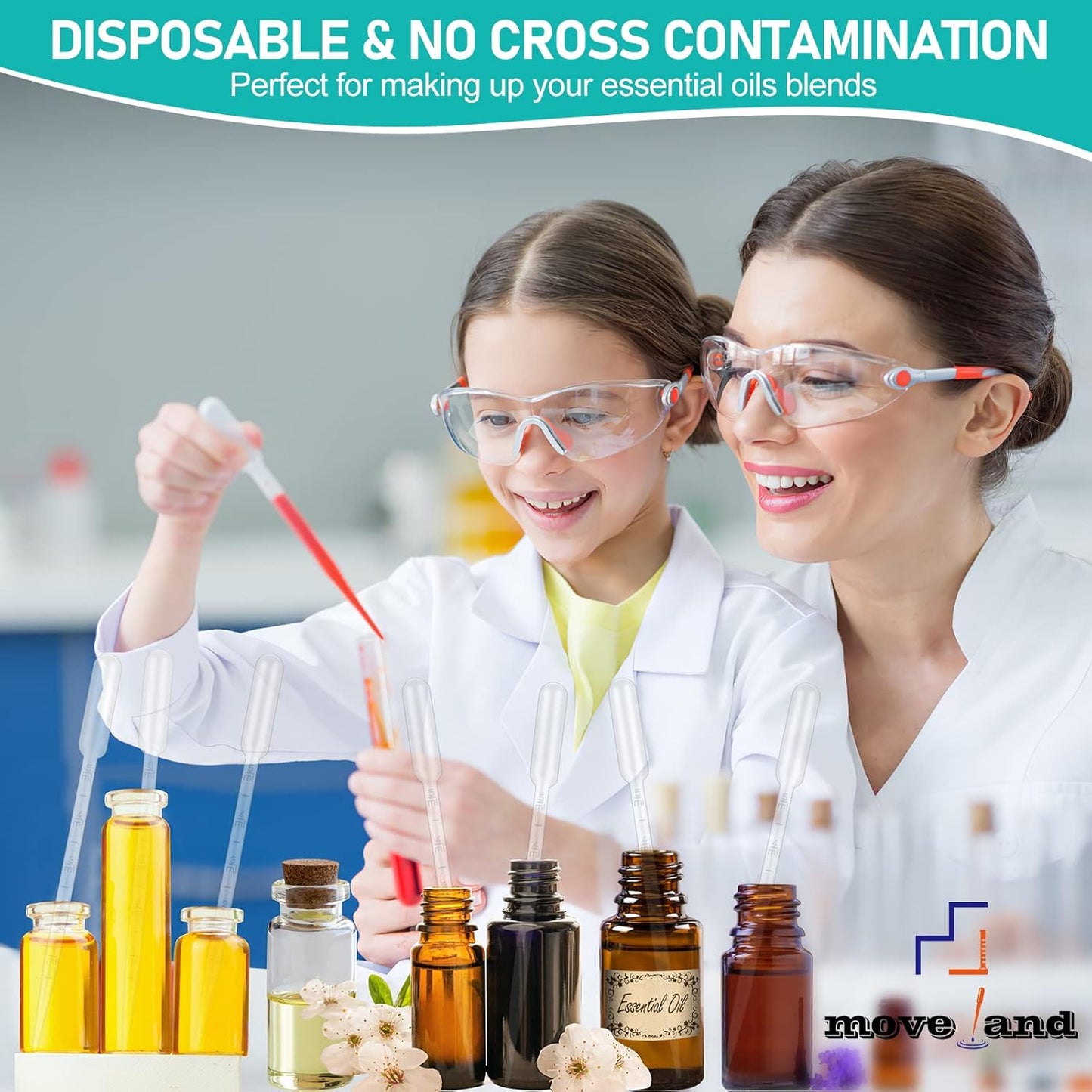 moveland 200Pcs 5ML Dropper Pipettes - Disposable Plastic Eye Dropper for Lab Science, Essential Oil, DIY Art, Medicine - Excellent Suction Without Leakage