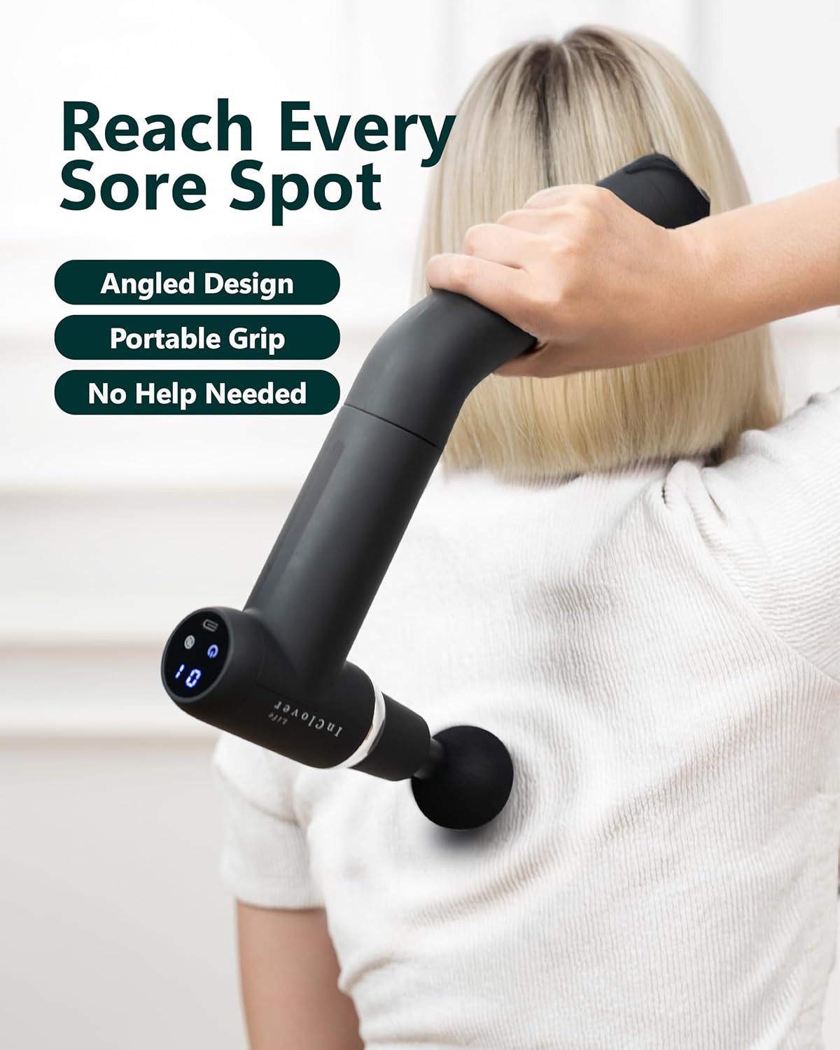 Massage Gun with Detachable Extension Handle. Deep Tissue Percussion Massager for Back, Neck, Shoulder, Leg & Arm. Portable Handheld Muscle Recovery Tool with Hot & Cold Therapy, Quiet Motor, 6 Speeds