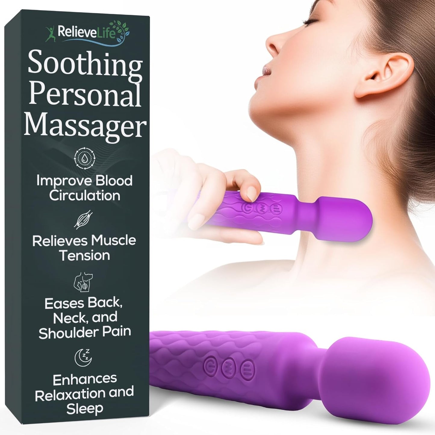 Massage Wand Handheld Cordless Massager Deep-Tissue Hand Massager & Body Massage Tool for Pain Relief, Muscle Recovery, Circulation & Inflammation Reduction