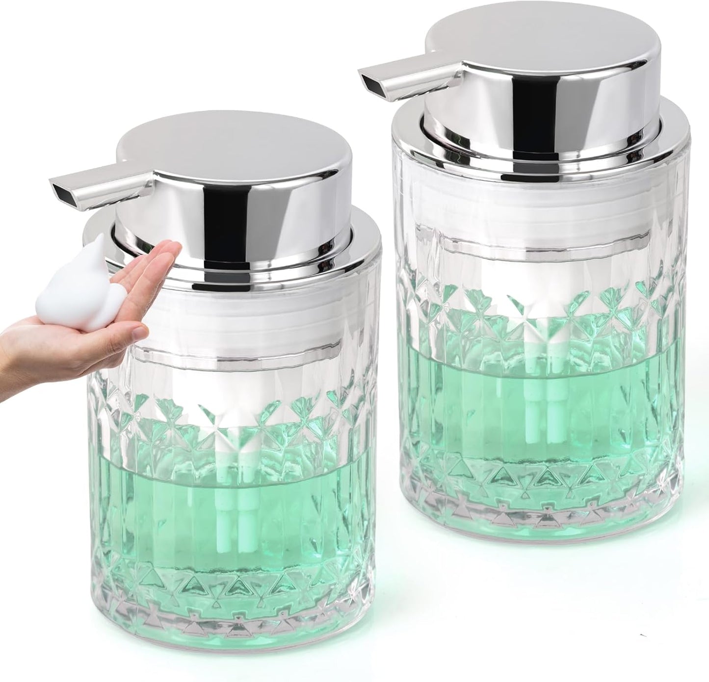 Bathroom Glass Soap Dispenser with Durable Rust-Proof Plastic Foam Pump Hand Lotion Dispenser Antislip Shampoo Kitchen 10oz 2 Pack