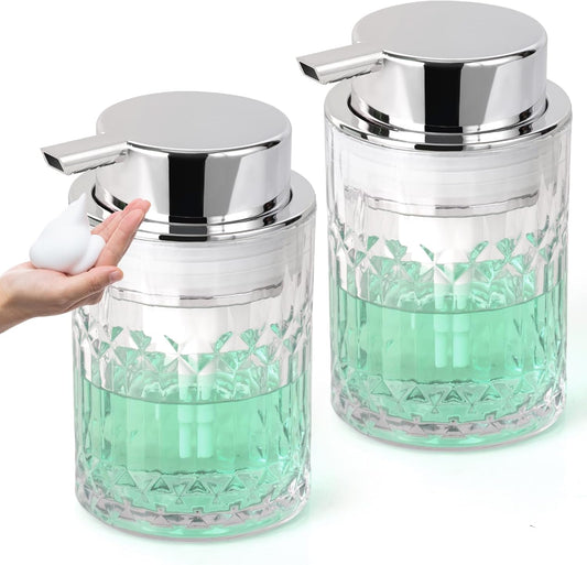 Bathroom Glass Soap Dispenser with Durable Rust-Proof Plastic Foam Pump Hand Lotion Dispenser Antislip Shampoo Kitchen 10oz 2 Pack
