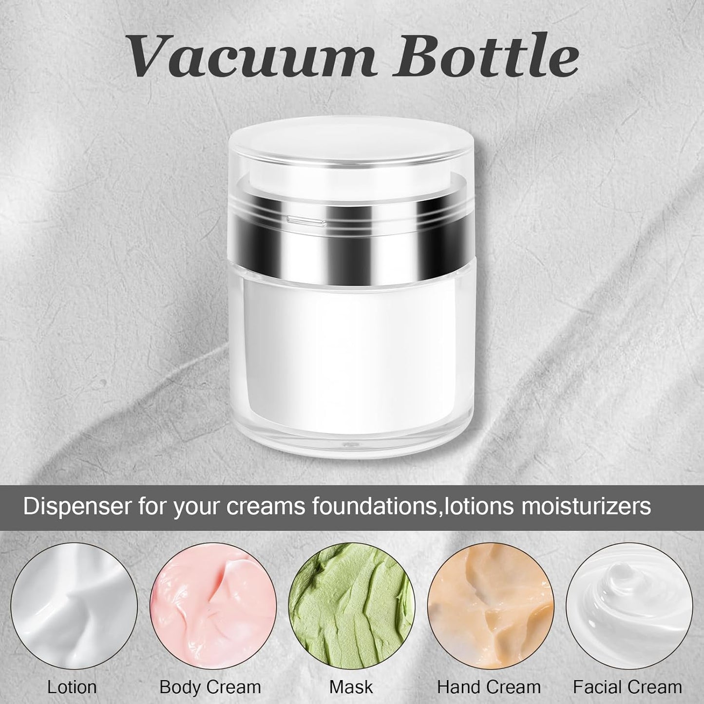 Airless Pump Jars Refillable Cosmetic Moisturizer Pump Botttles Travel Size for Cream, Gels and Lotion with Silicone Spatula (1.7oz)