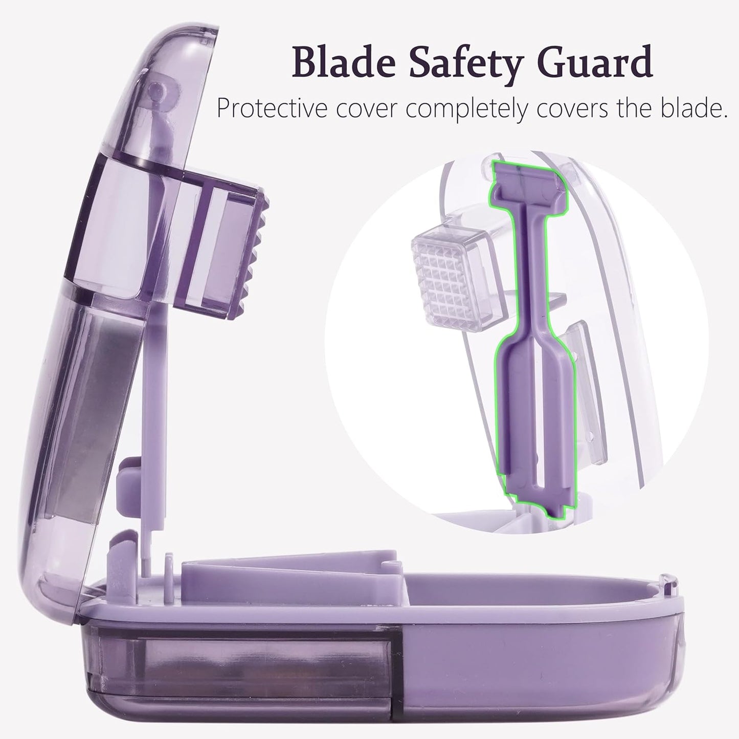 Pill Cutter Splitter for Small and Tiny Pills, or Large Pills. V-Shaped Design for Multiple Sizes. Safety Blade Guard. Loss-Proof Built-in Small Brush & Sliding Door Pill Storage (Khaki)